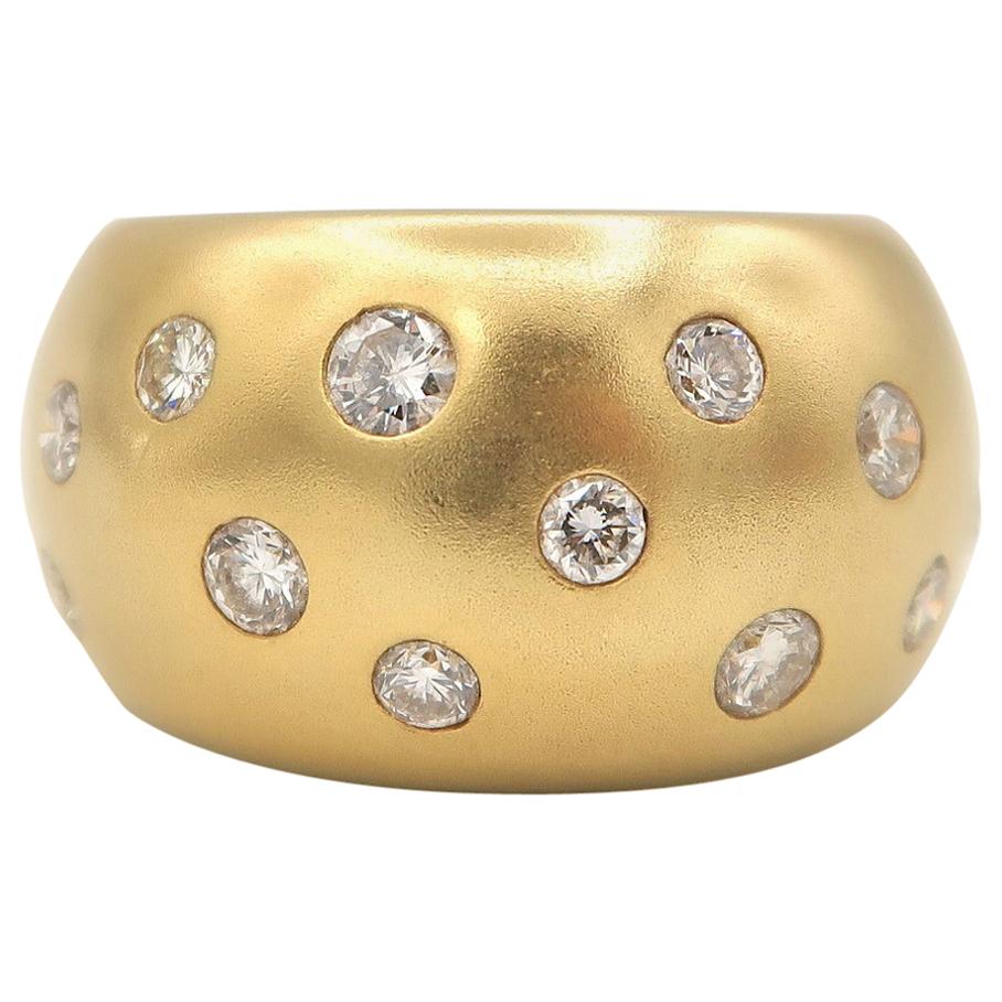 Chunky Convex Diamond Matte Finish 18 Karat Yellow Gold Ring For Sale