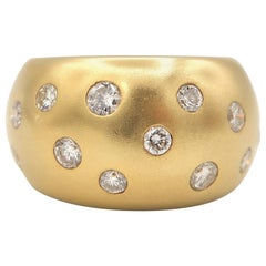 Chunky Convex Diamond Matte Finish 18 Karat Yellow Gold Ring