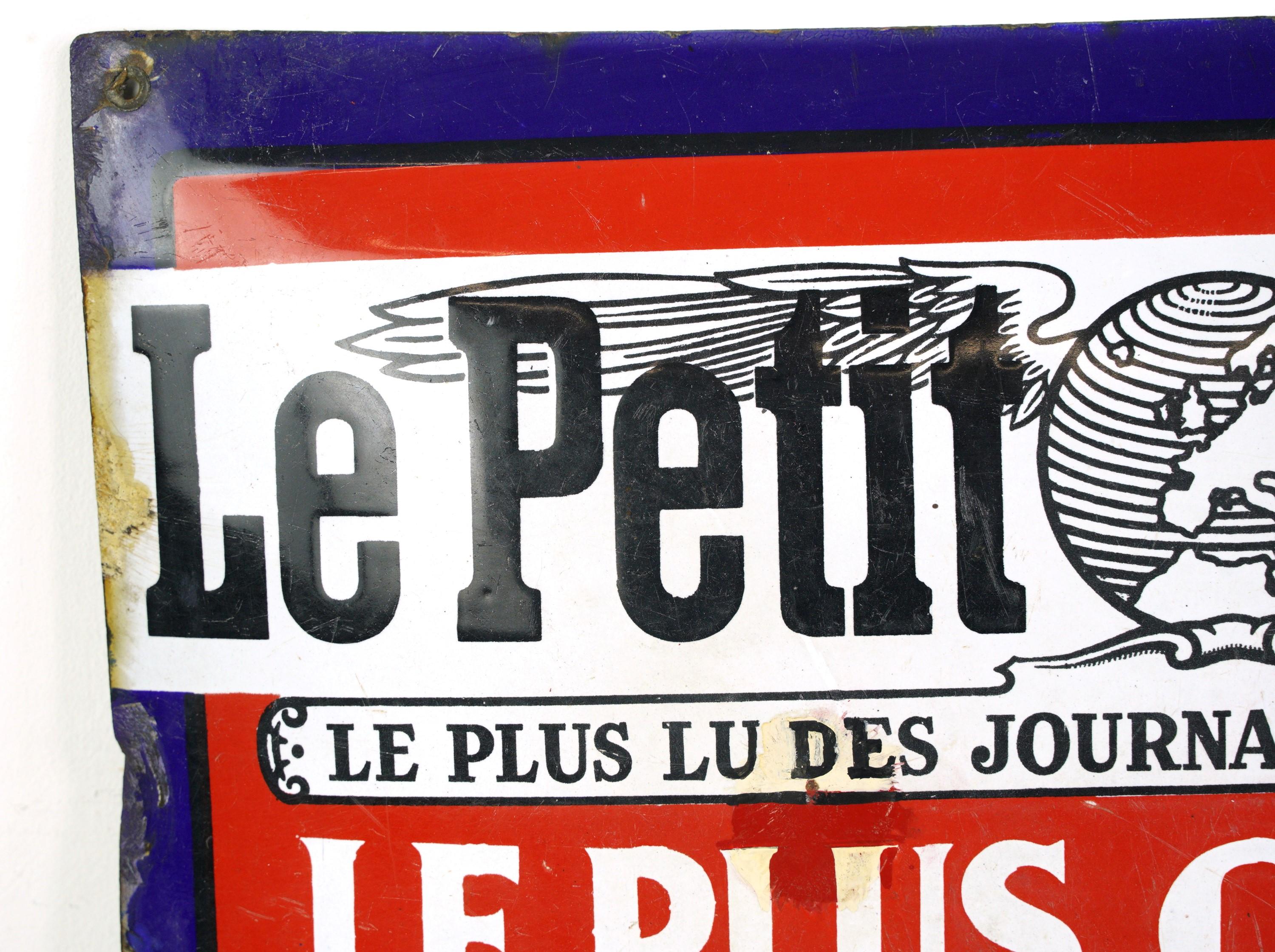 French Convex Enamel European Le Petit Parisian Steel Wall Sign For Sale