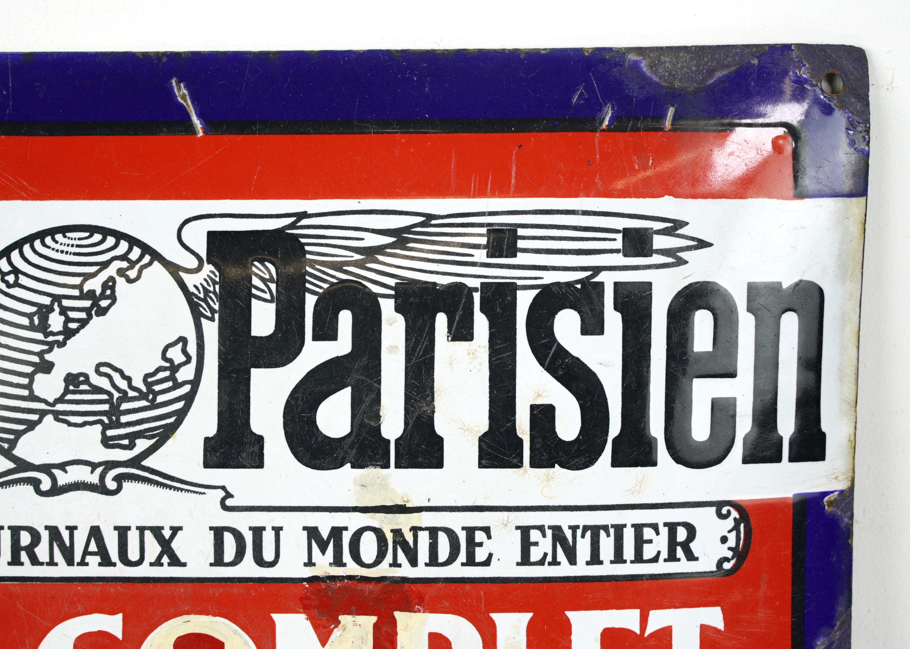 Convex Enamel European Le Petit Parisian Steel Wall Sign In Good Condition For Sale In New York, NY