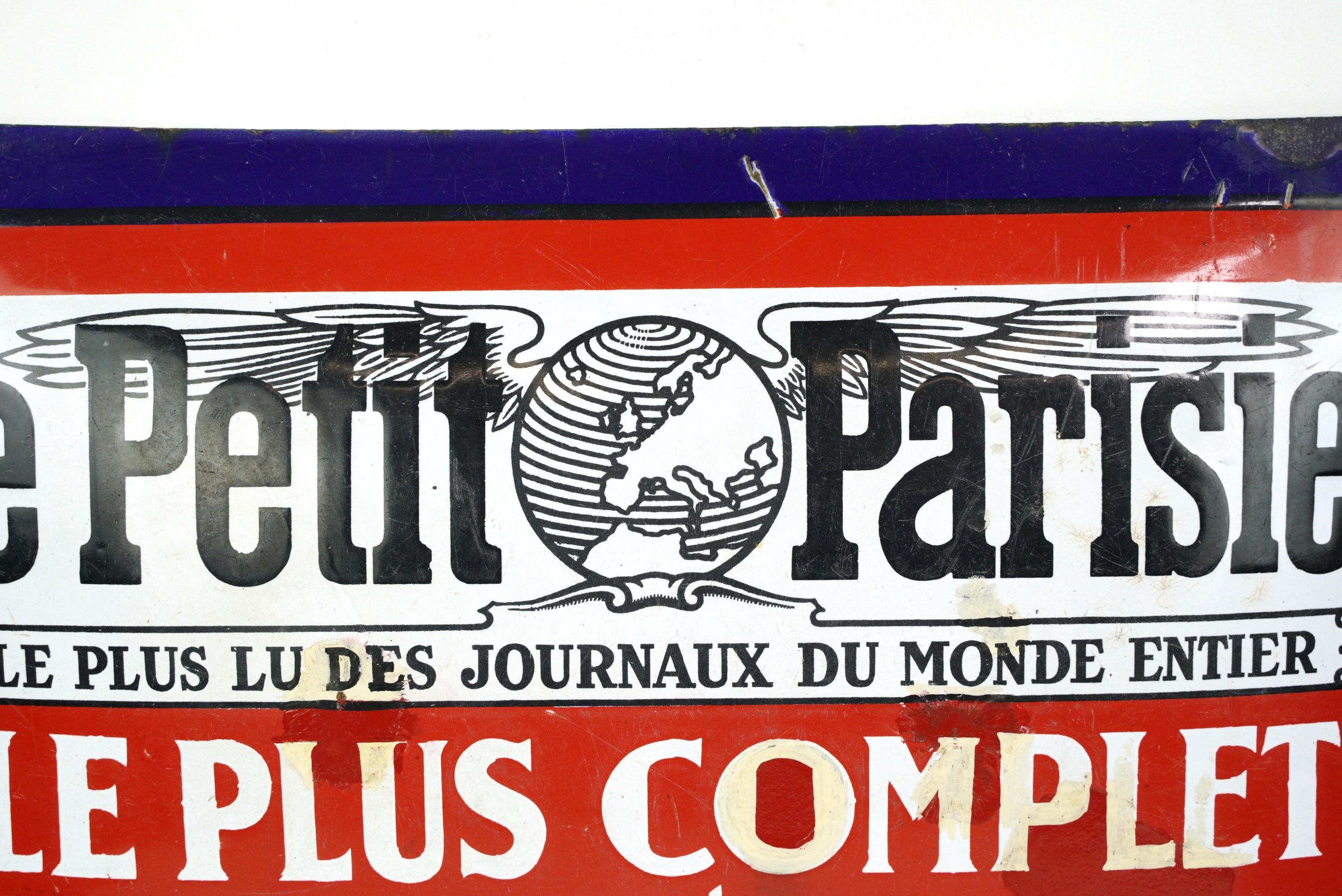 20th Century Convex Enamel European Le Petit Parisian Steel Wall Sign For Sale