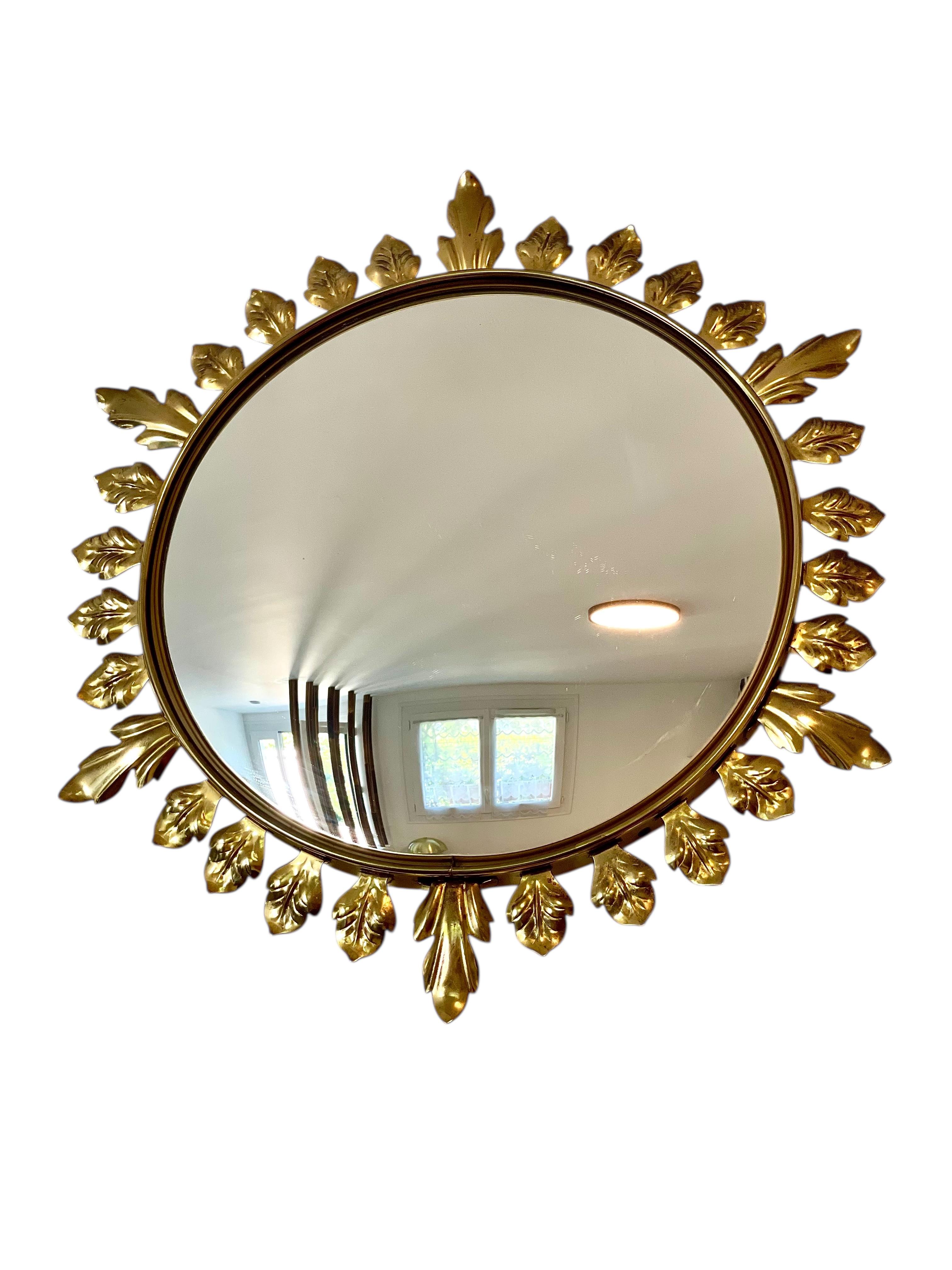 Convex Gilt Metal Sunburst Mirror For Sale 5
