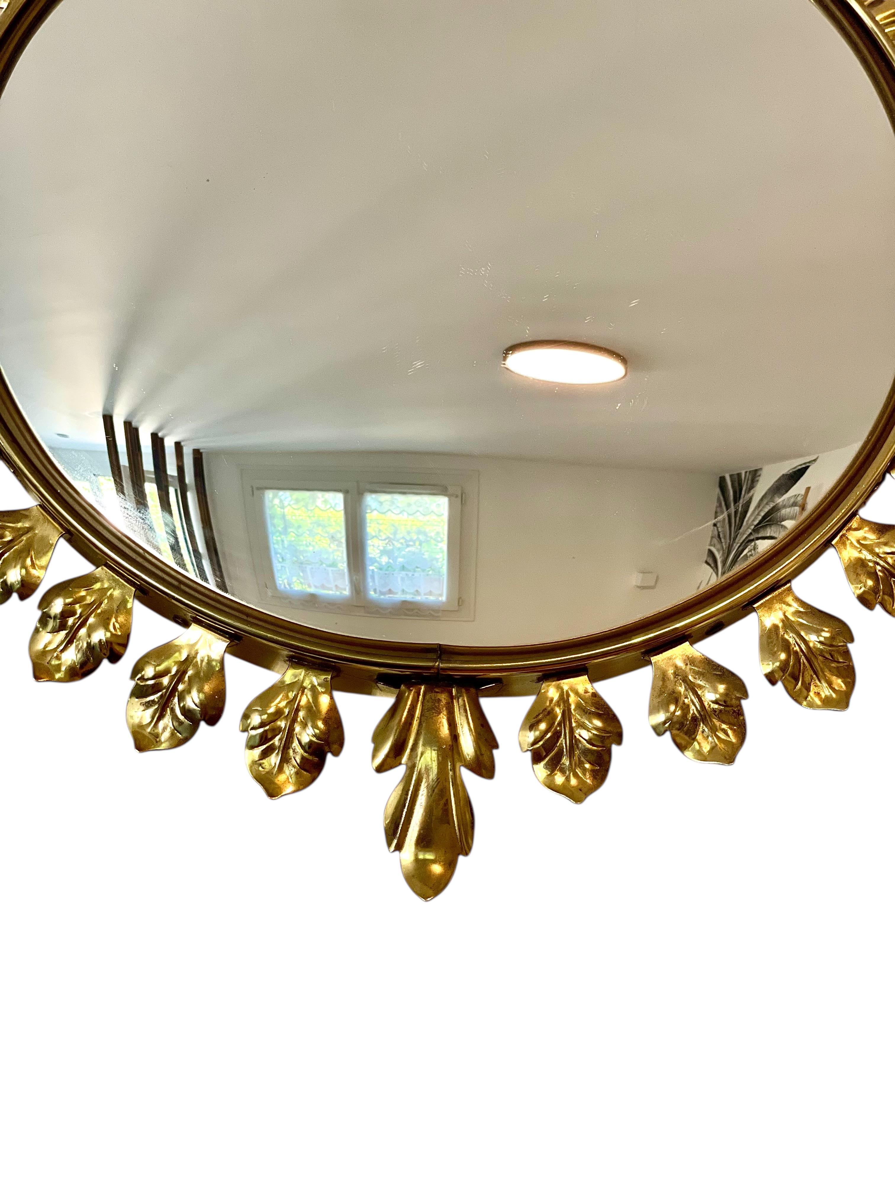 Convex Gilt Metal Sunburst Mirror For Sale 1