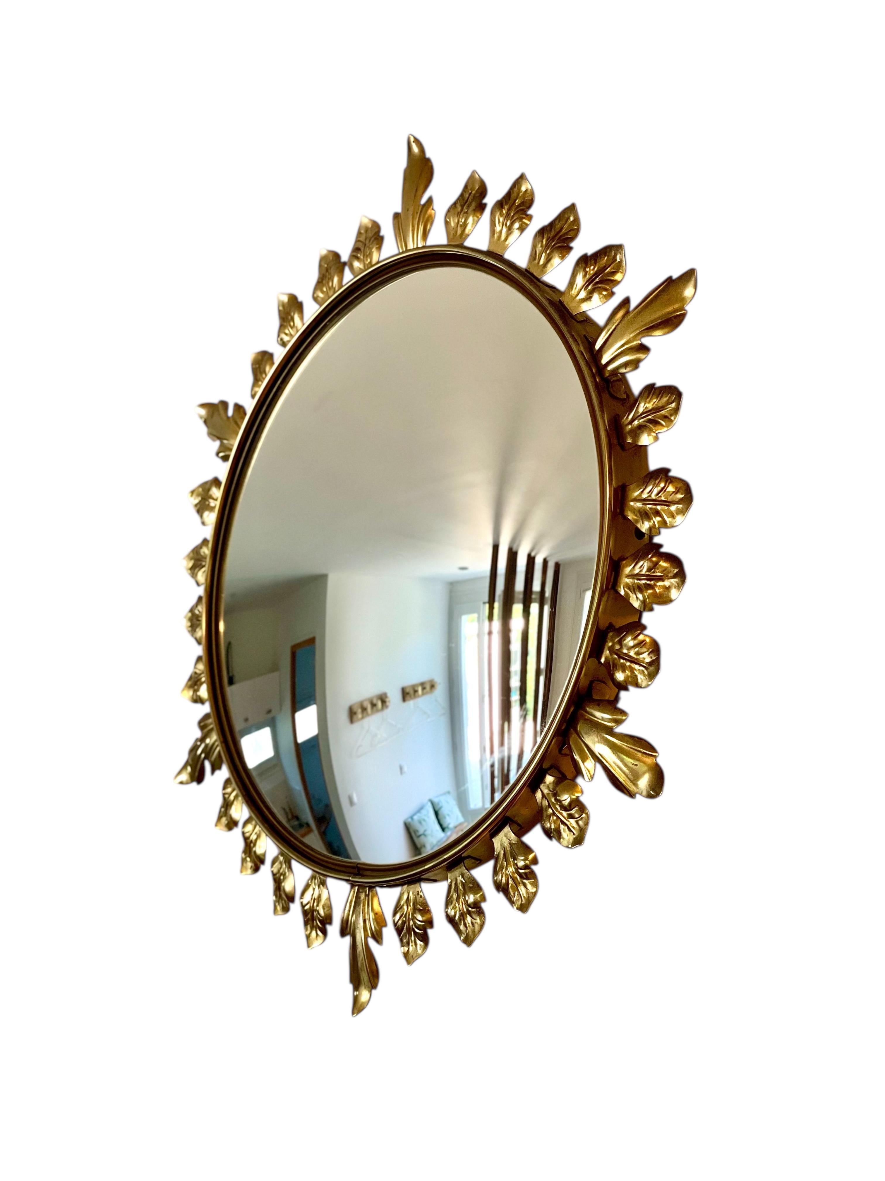 Convex Gilt Metal Sunburst Mirror For Sale 2