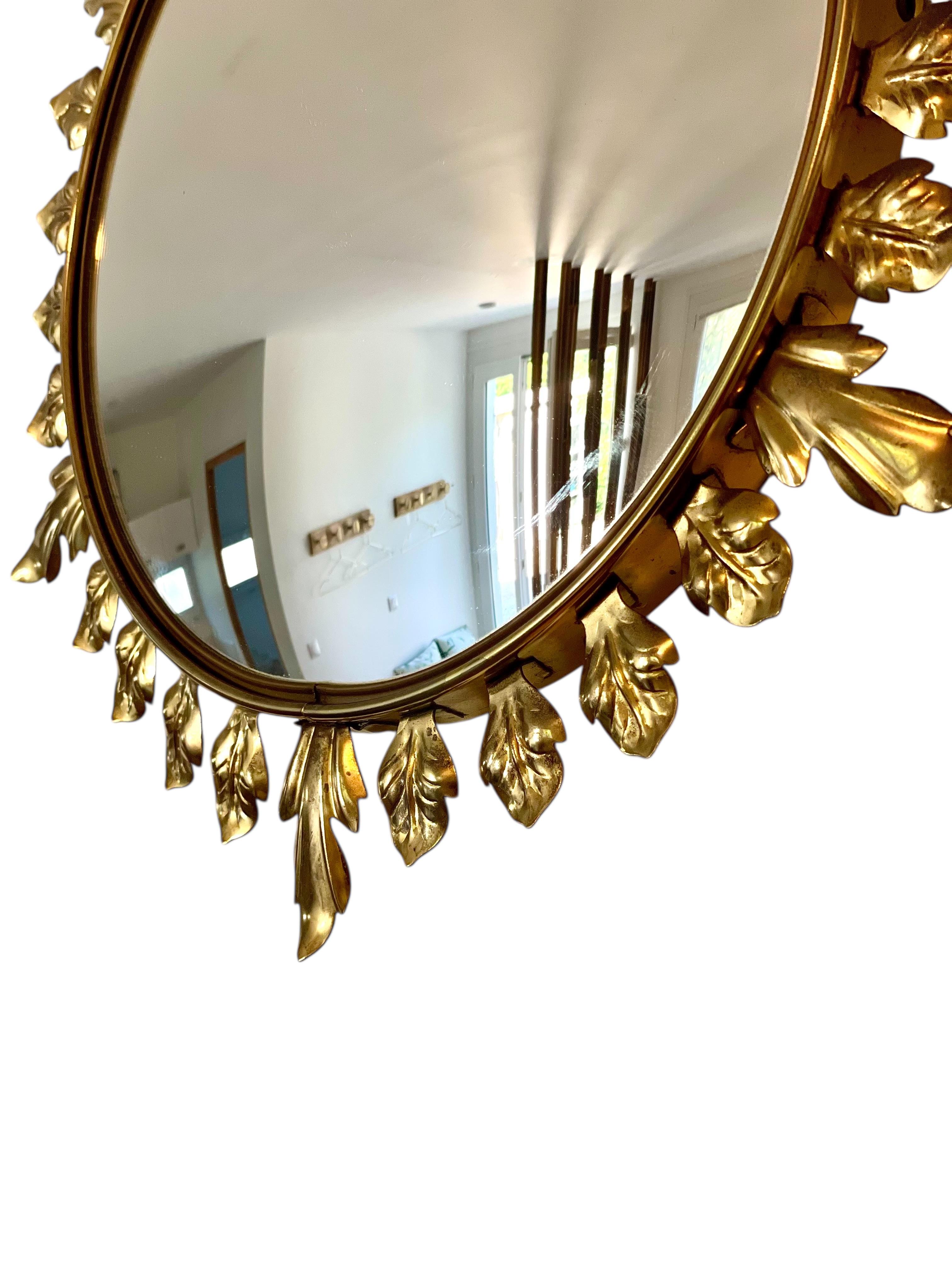 Convex Gilt Metal Sunburst Mirror For Sale 3