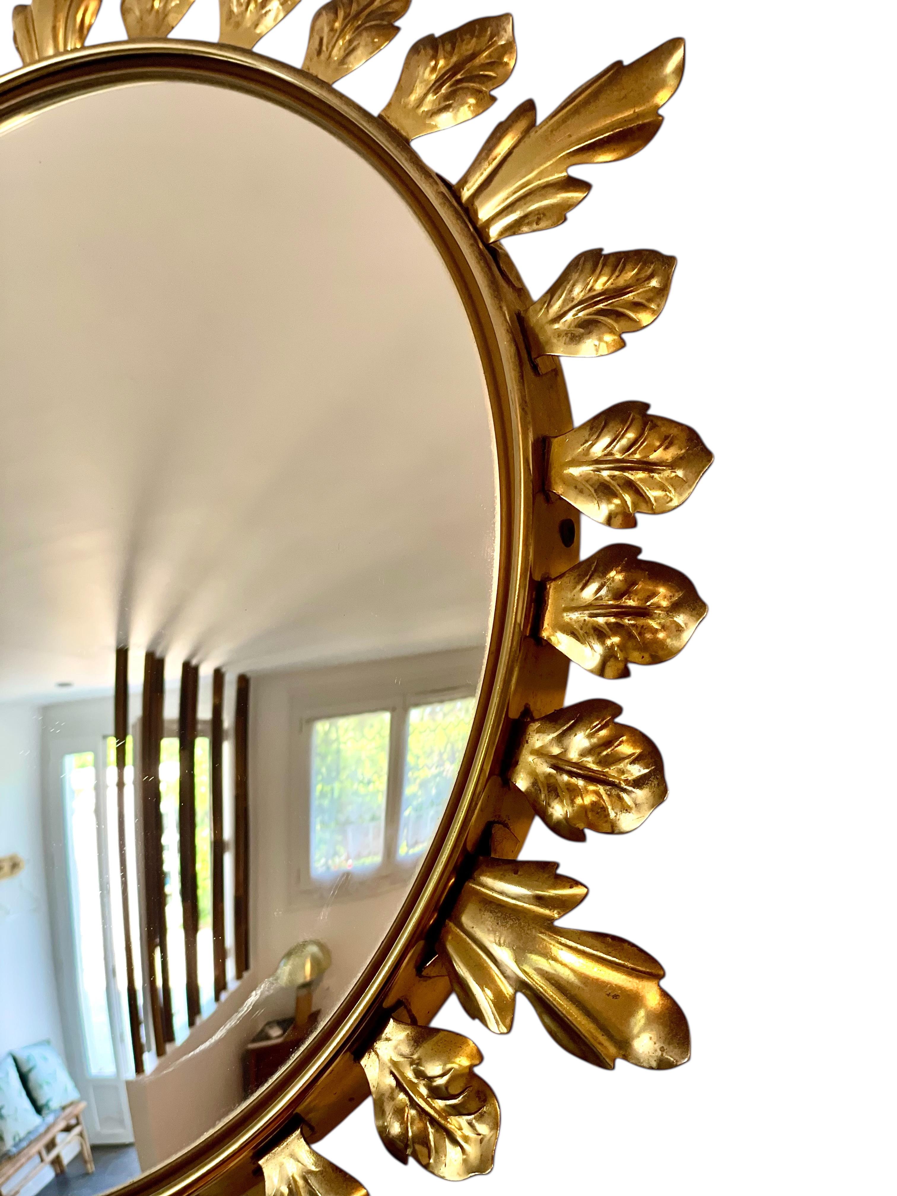 Convex Gilt Metal Sunburst Mirror For Sale 4