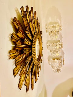 Convex Gilt Wood Sunburst Mirror , Spain 1930