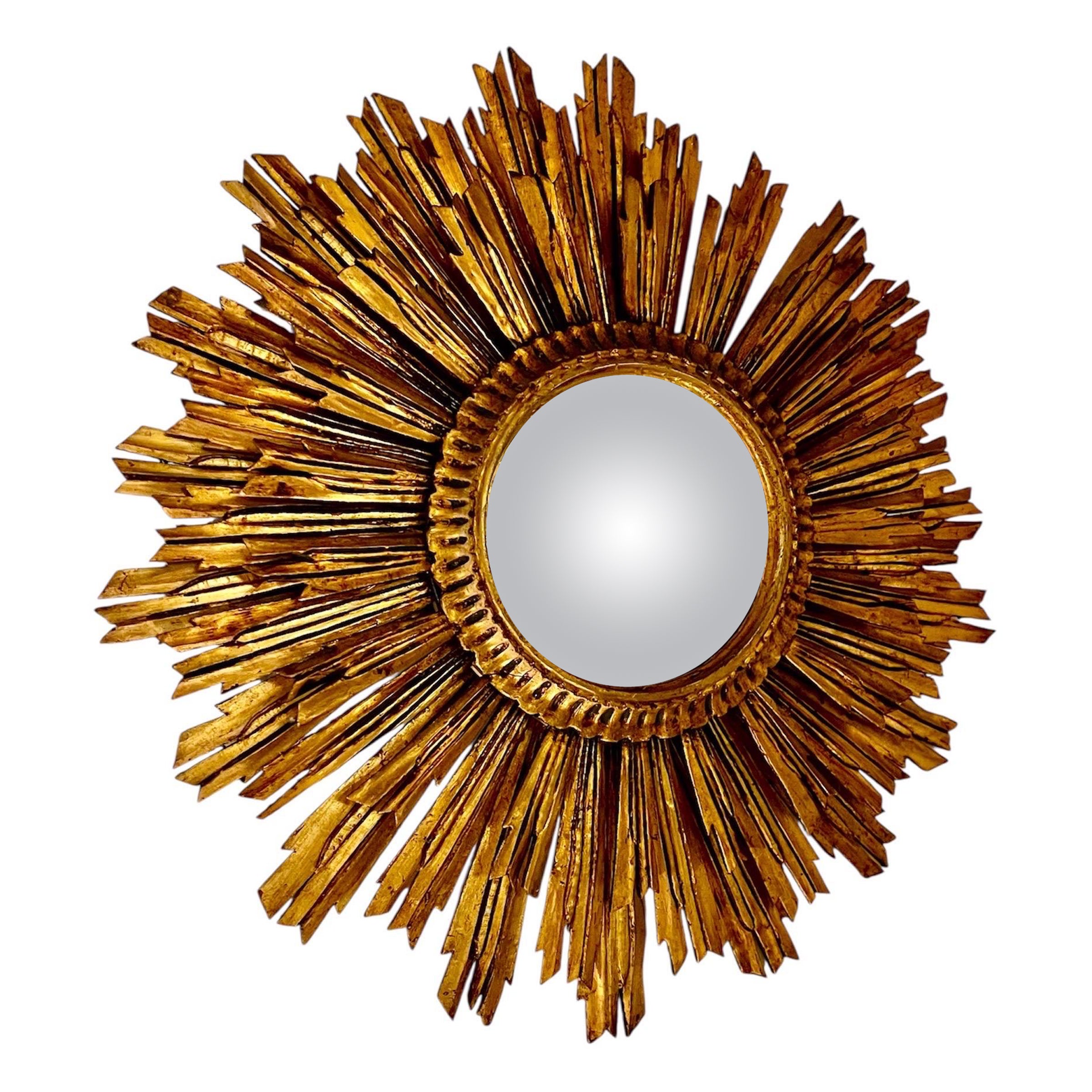 Convex Gilt Wood Sunburst Mirror , Spain 1930