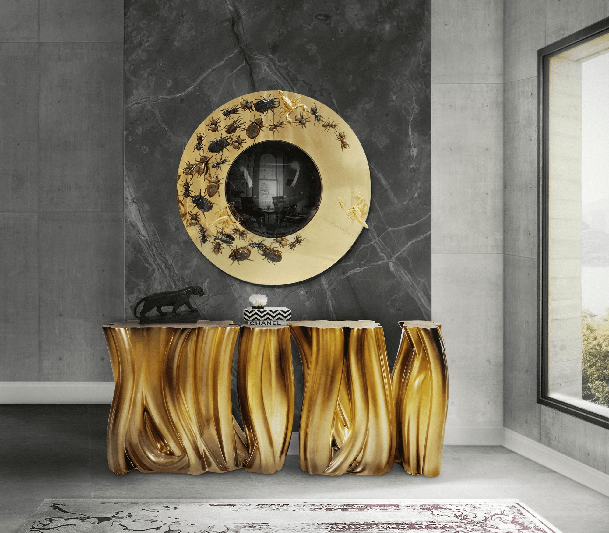 Konvexer Metamorphosis Spiegel - Handgehämmertes Messing & Nickel Mantel - Boca do Lobo (Lackiert) im Angebot