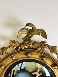 Convex Mirror, Regency Giltwood Eagle Crest, English, 19th Century