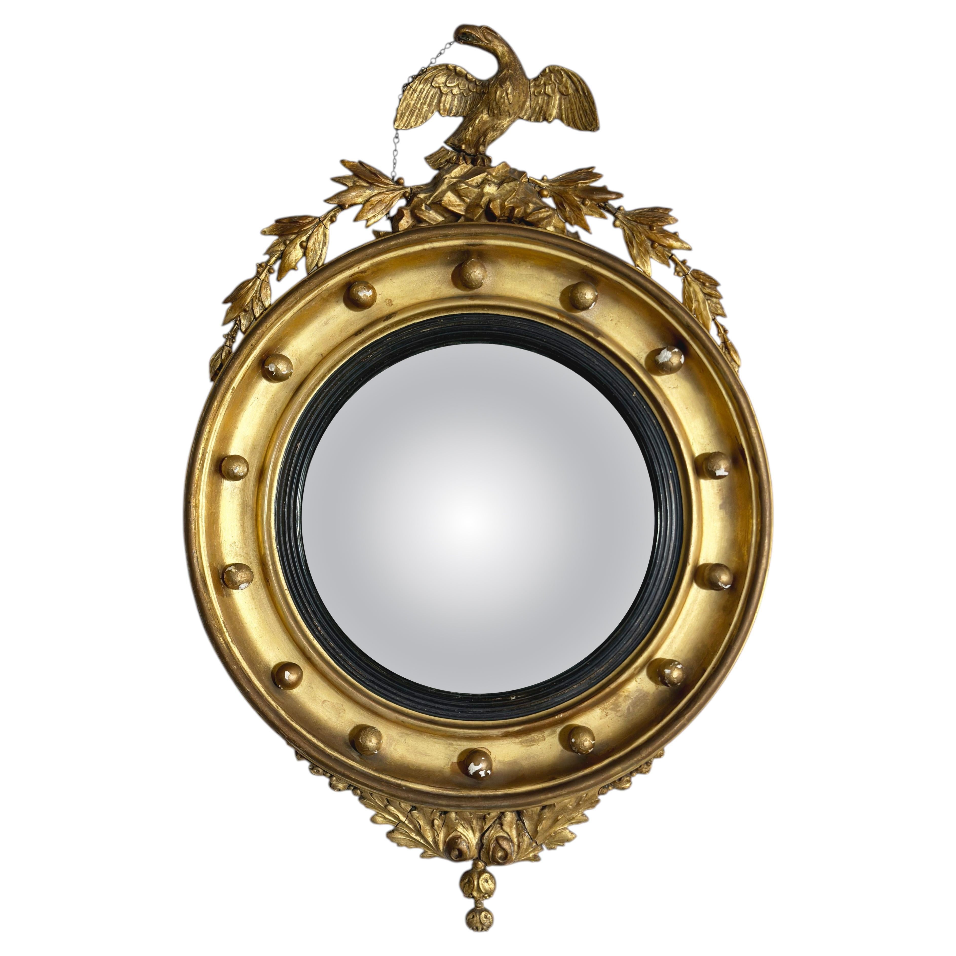 Espejo Convexo, Regencia Giltwood Cresta de Águila, Inglés, Siglo XIX