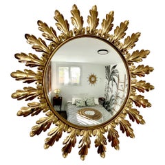 Convex Sunburst Gilt Metal Leafed Mirror 