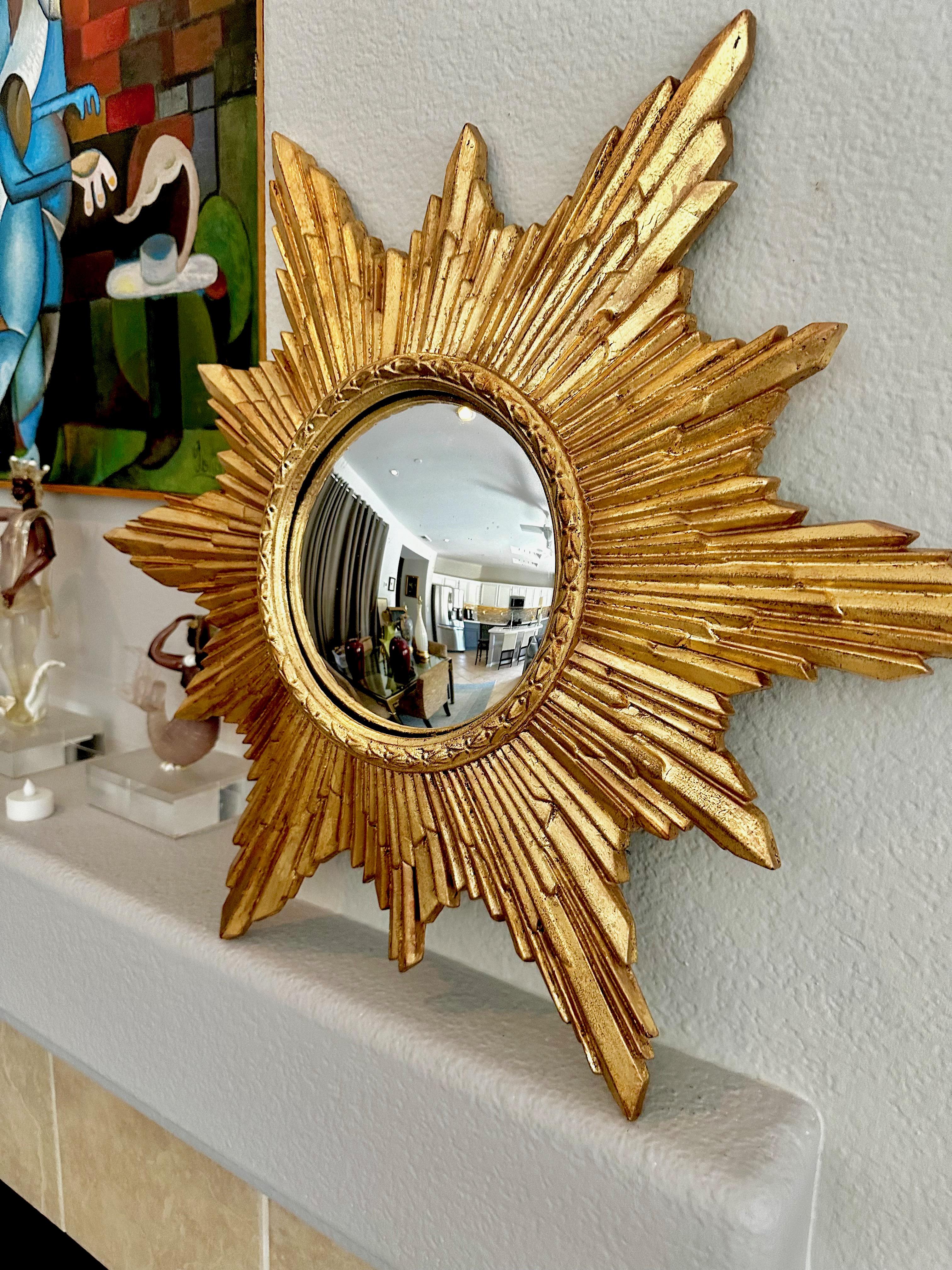European Convex Sunburst Gilt Molded Wall Mirror For Sale