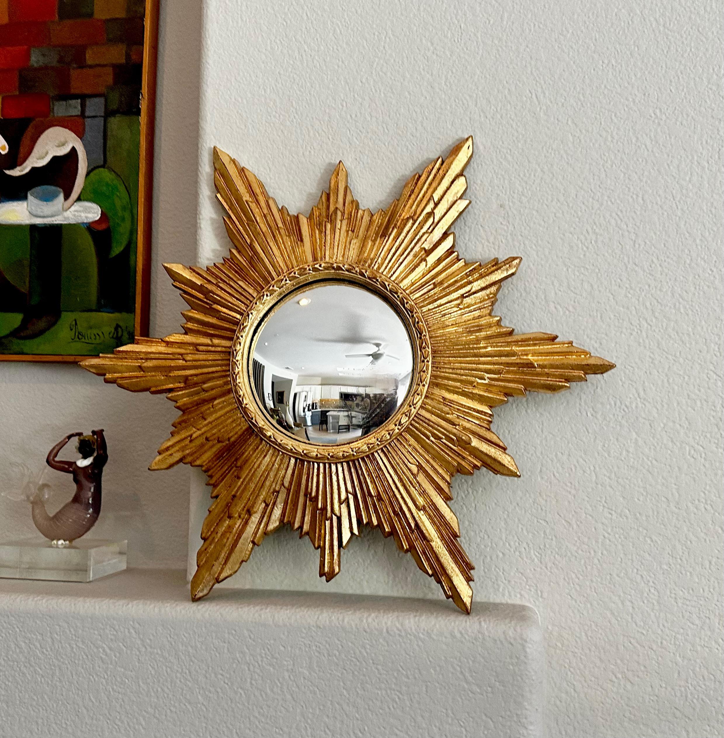 Glass Convex Sunburst Gilt Molded Wall Mirror For Sale