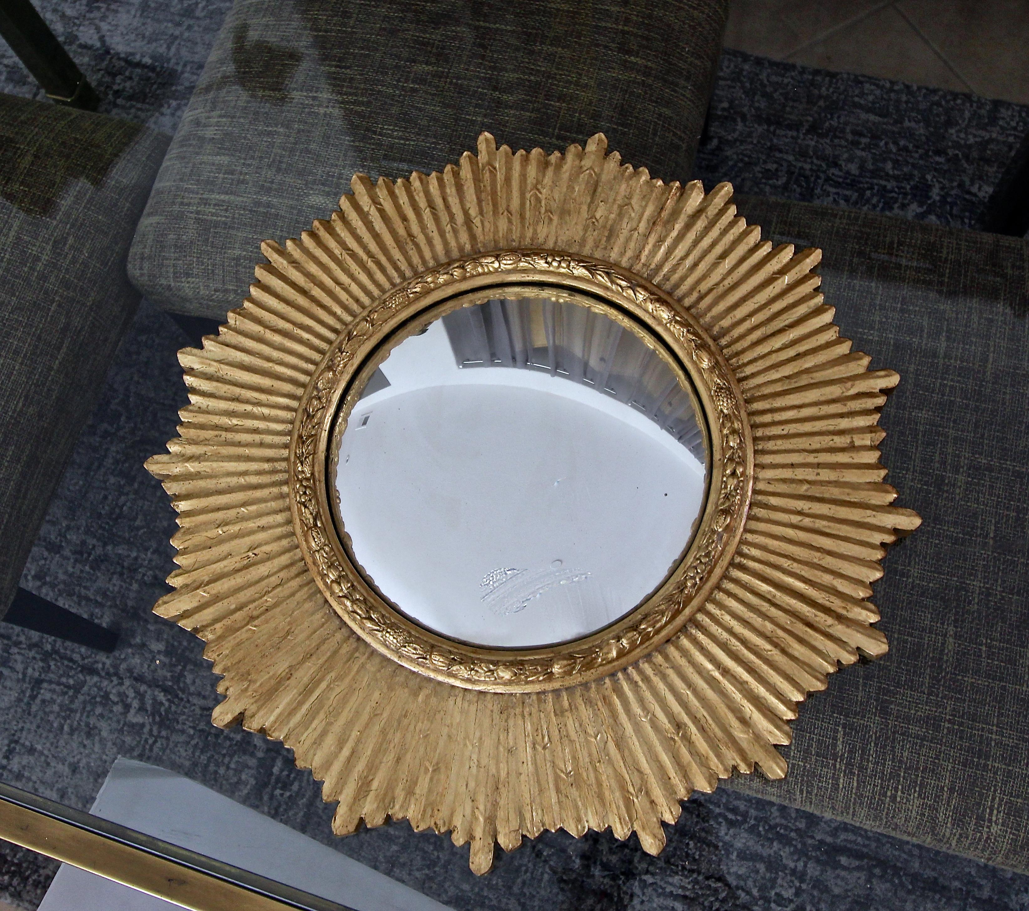 Mid-20th Century Convex Sunburst Giltwood Wall Mirror