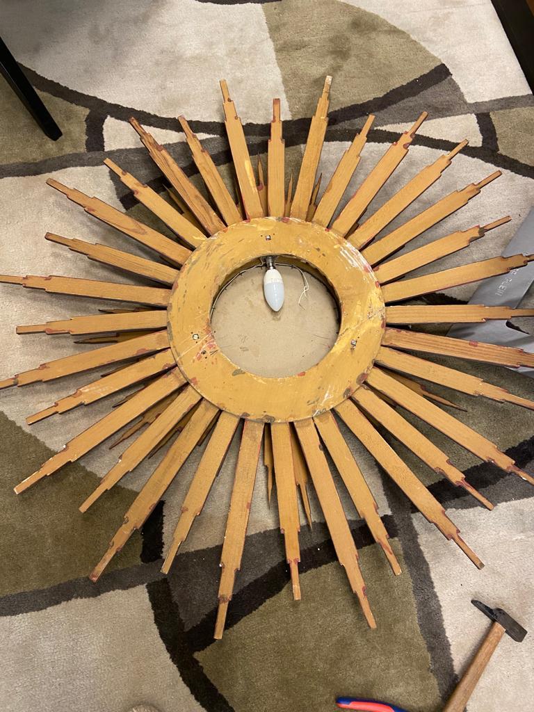 Miroir convexe Sunburst en bois doré 12