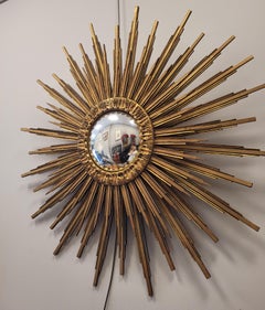 Convex Sunburst Specchio in legno dorato