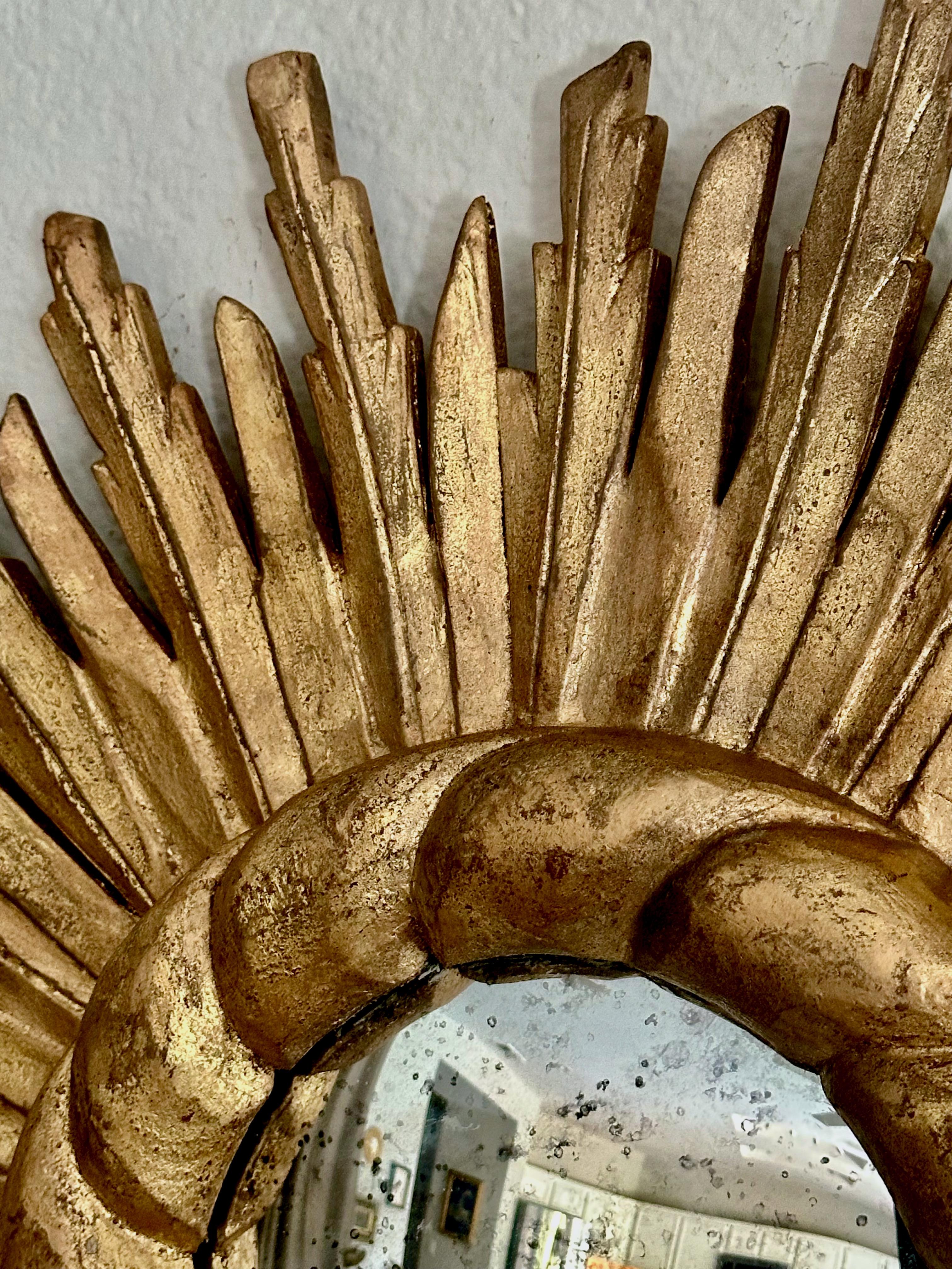 Convex Sunburst Starburst Giltwood Wall Mirror For Sale 4