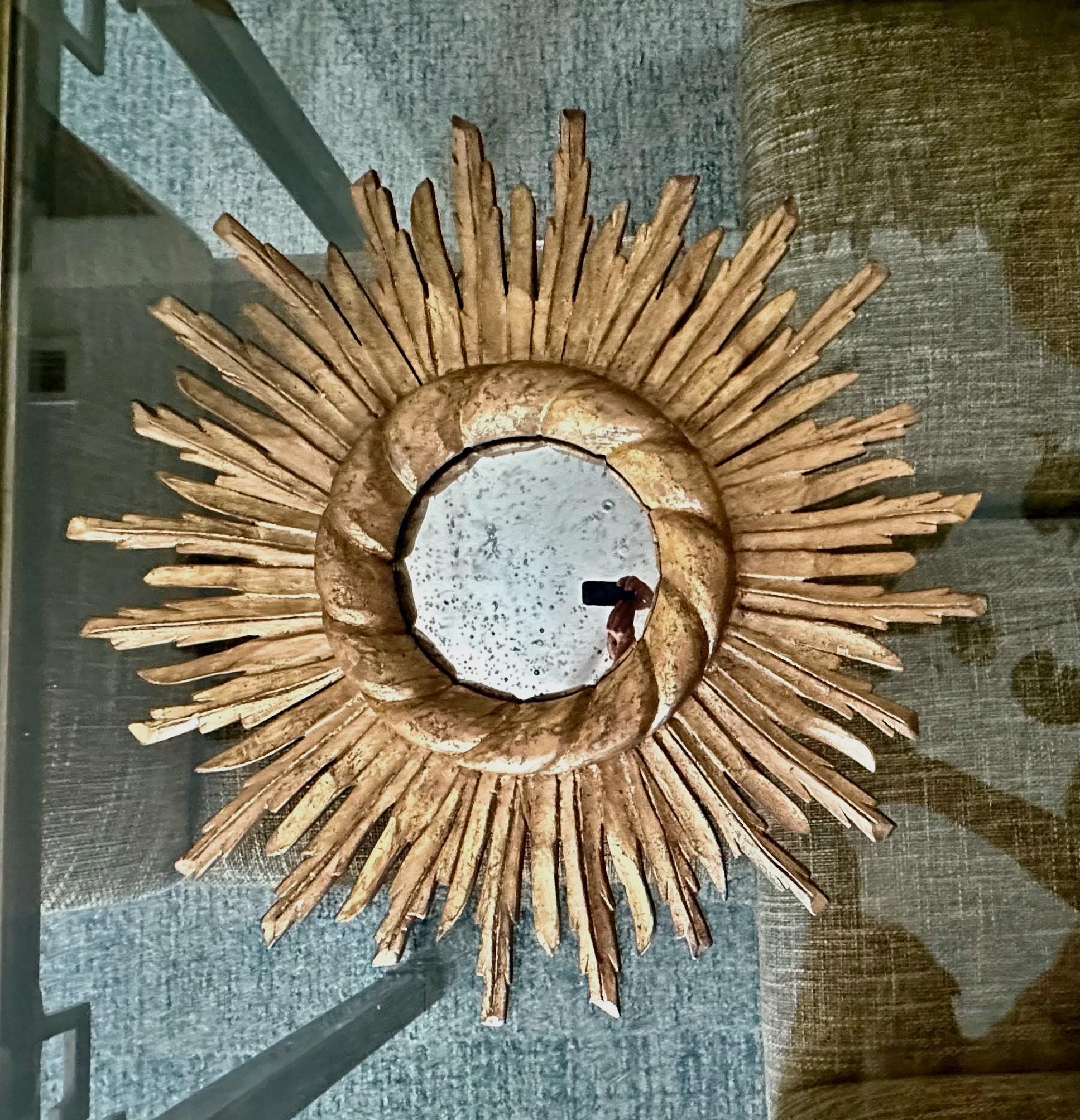 Convex Sunburst Starburst Giltwood Wall Mirror For Sale 7