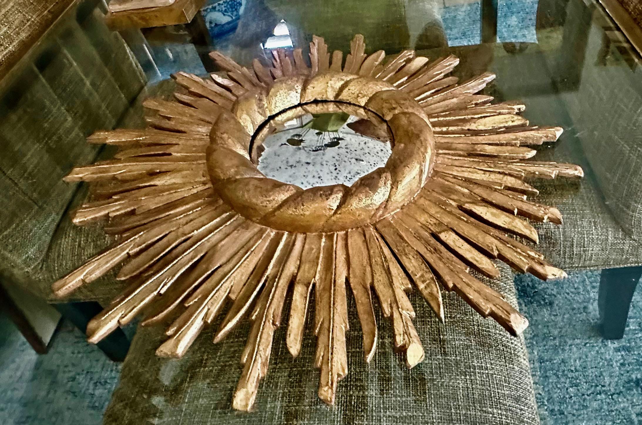 Convex Sunburst Starburst Giltwood Wall Mirror For Sale 8