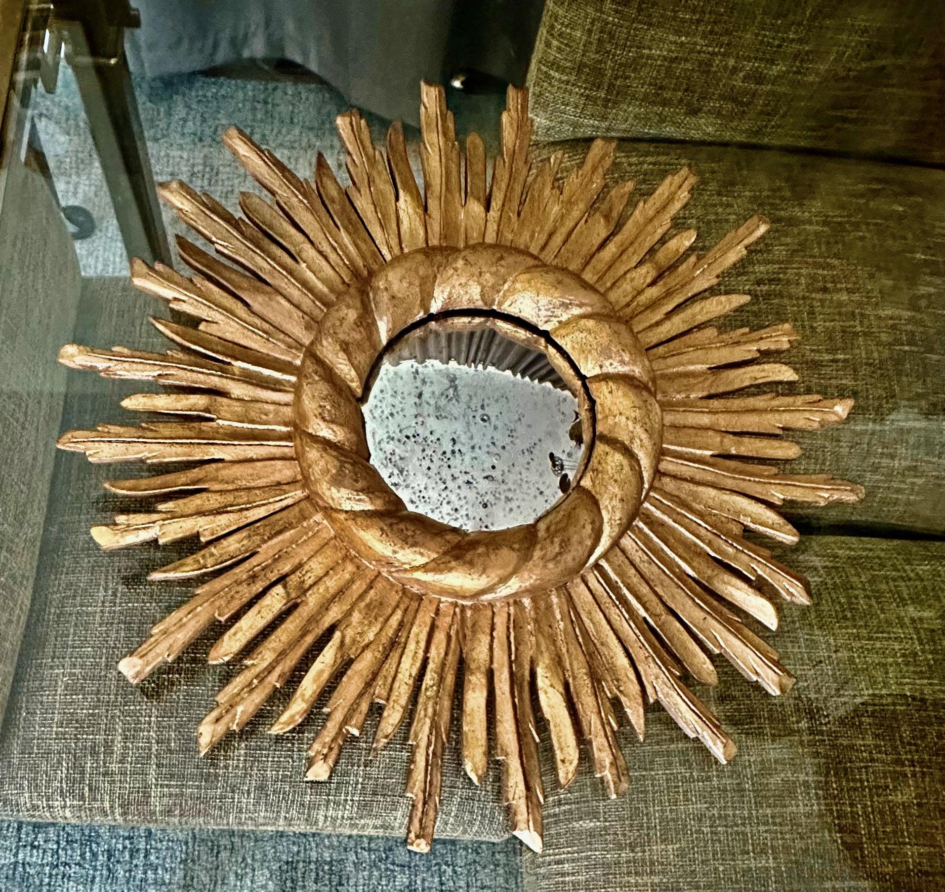 Convex Sunburst Starburst Giltwood Wall Mirror For Sale 9
