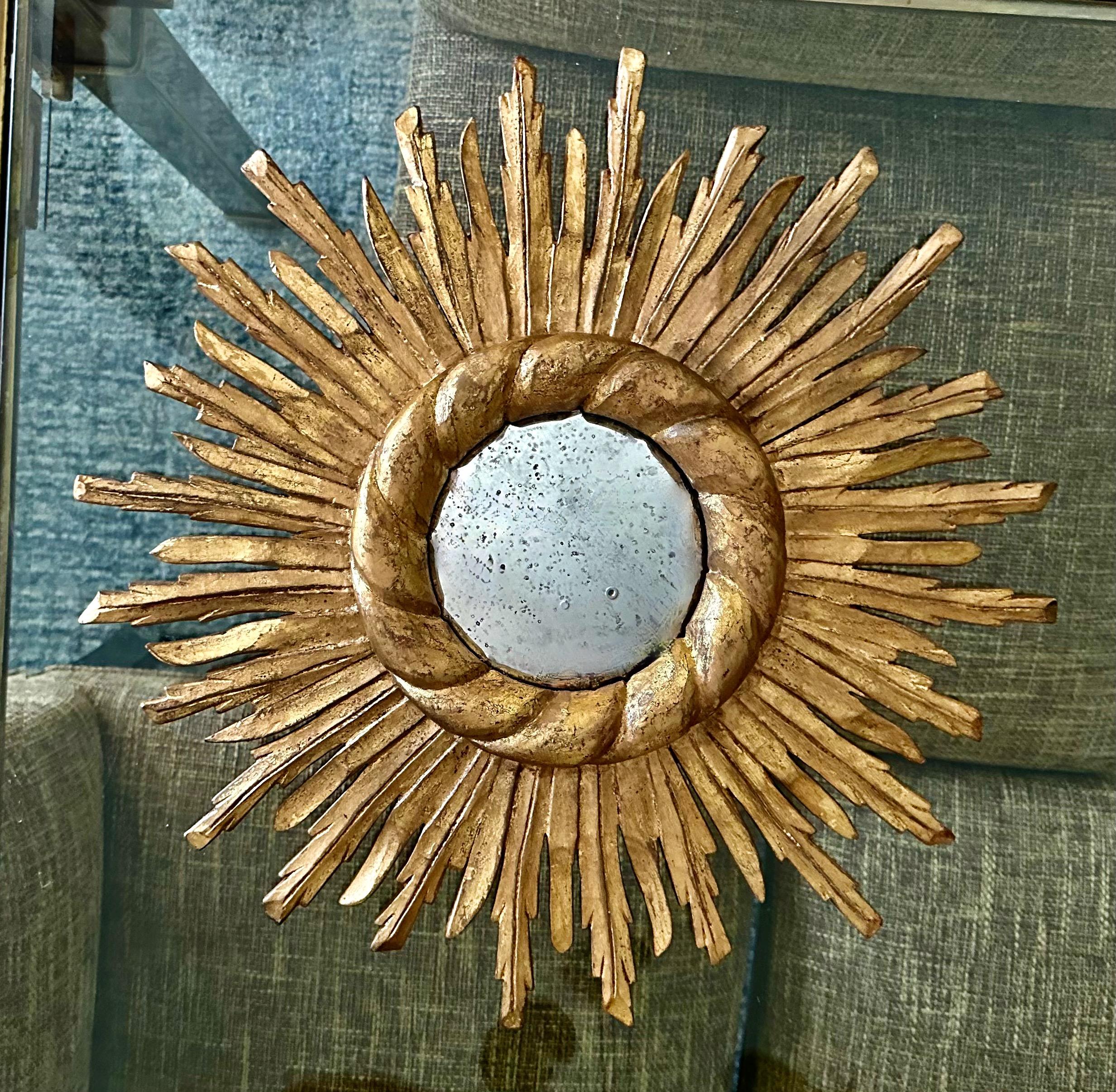 Convex Sunburst Starburst Giltwood Wall Mirror For Sale 13