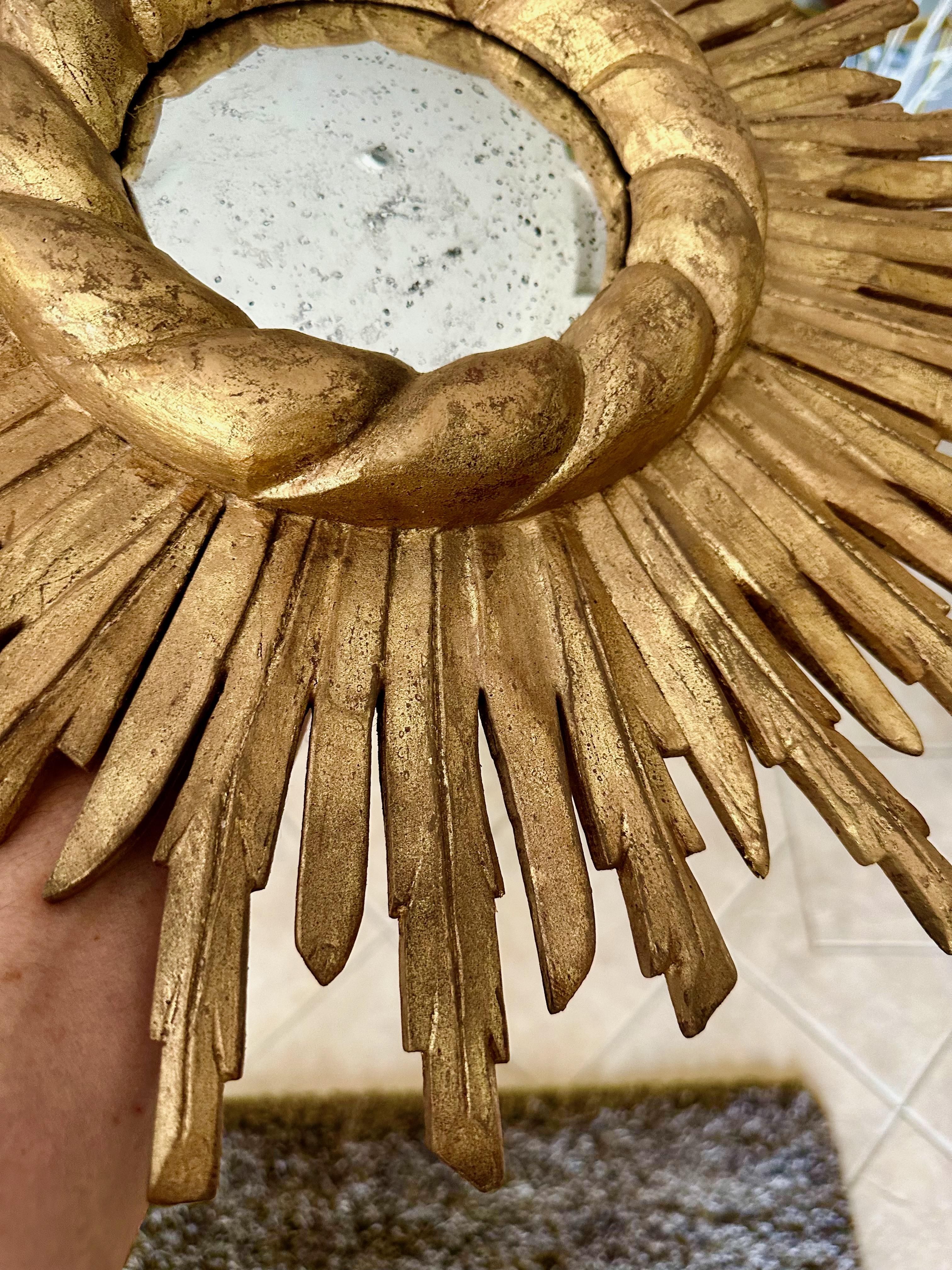 Convex Sunburst Starburst Giltwood Wall Mirror For Sale 1