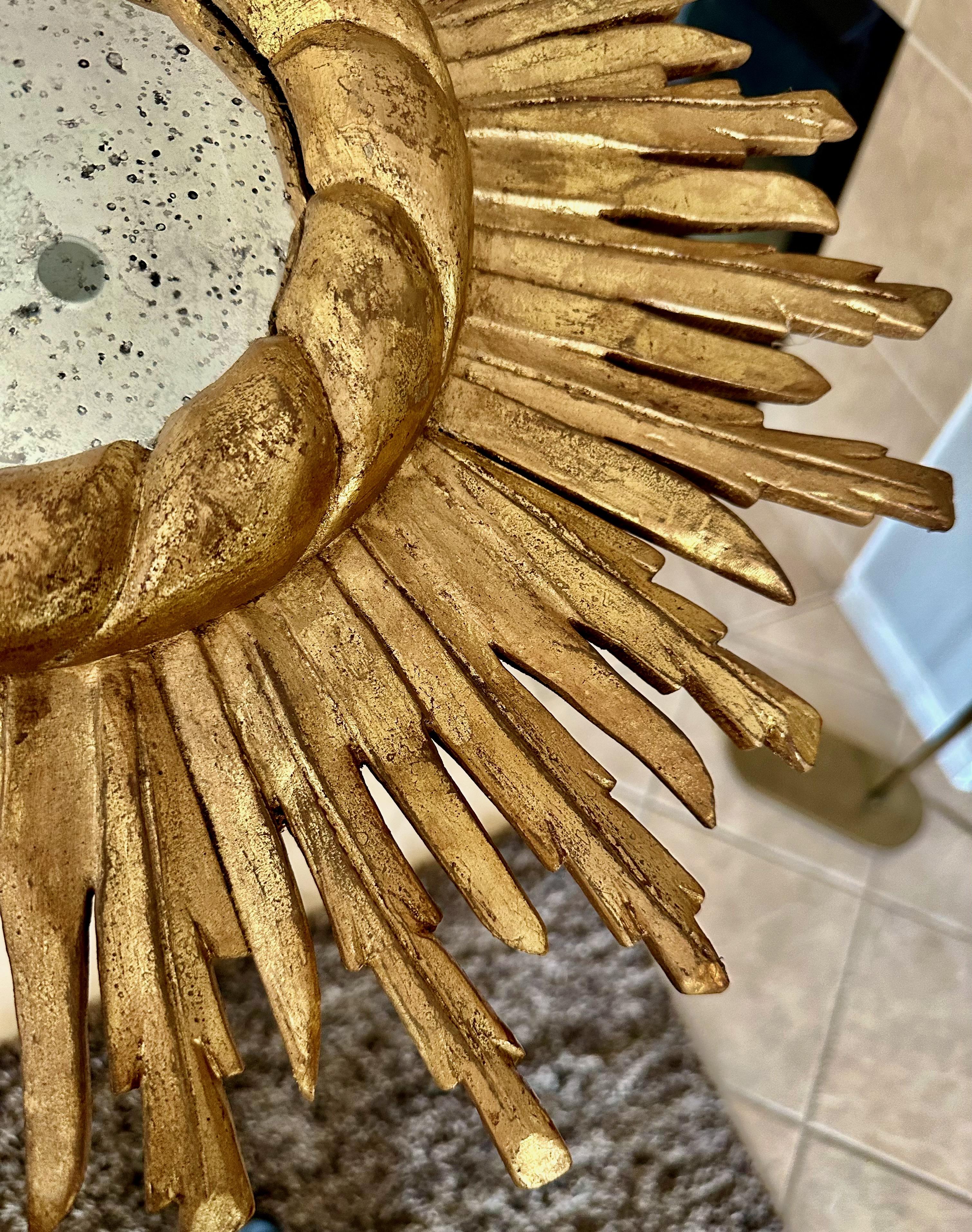 Convex Sunburst Starburst Giltwood Wall Mirror For Sale 2