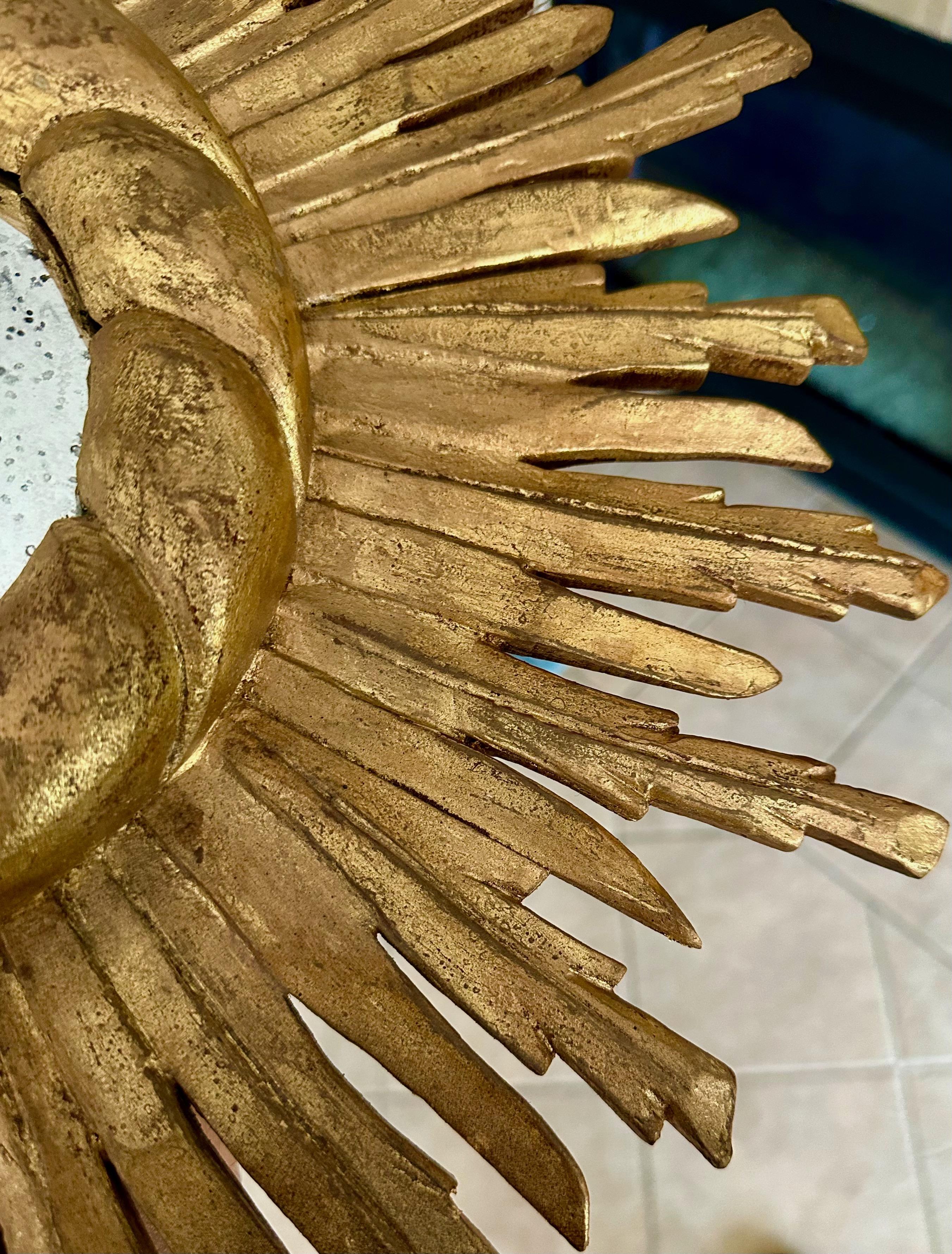 Convex Sunburst Starburst Giltwood Wall Mirror For Sale 3
