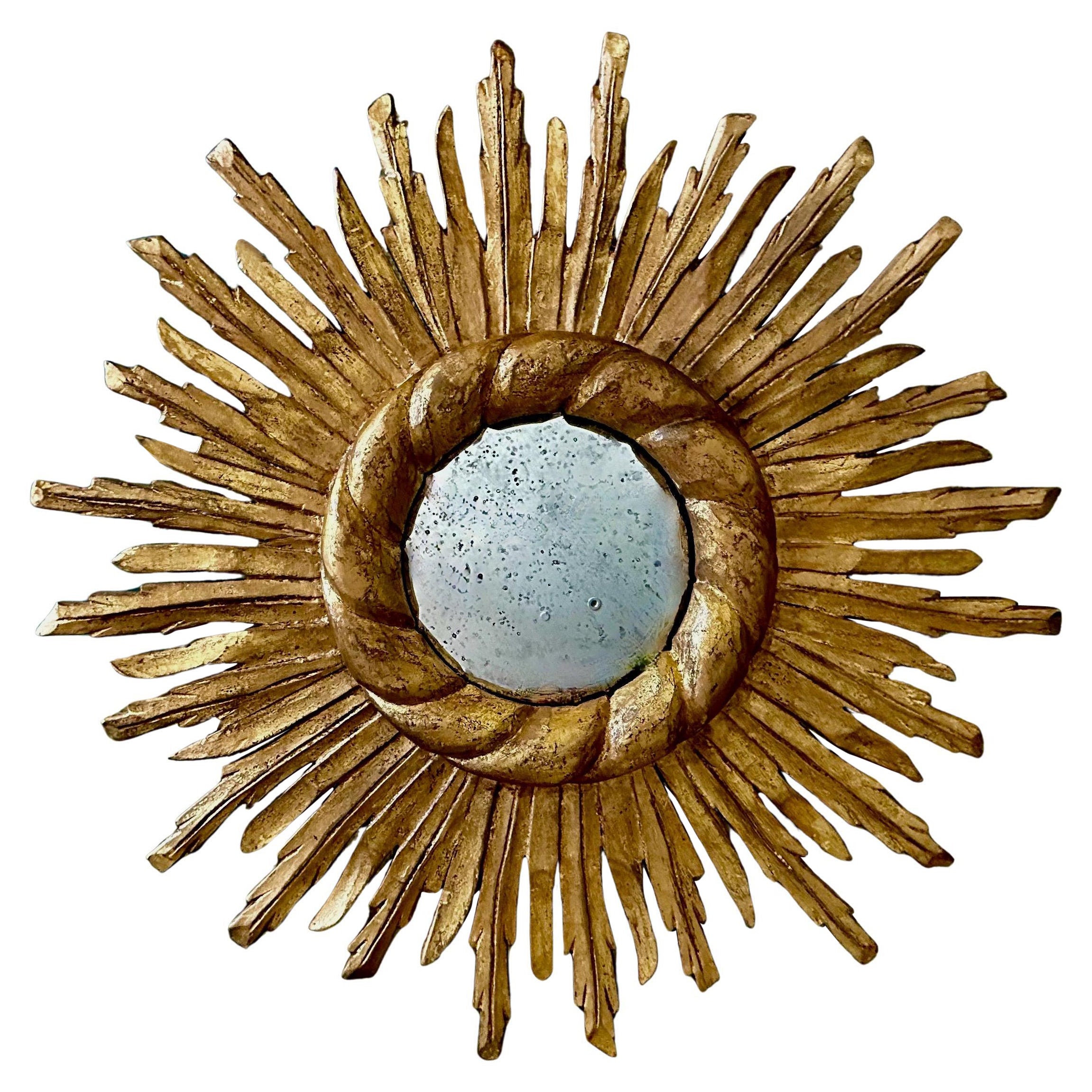 Convex Sunburst Starburst Giltwood Wall Mirror For Sale