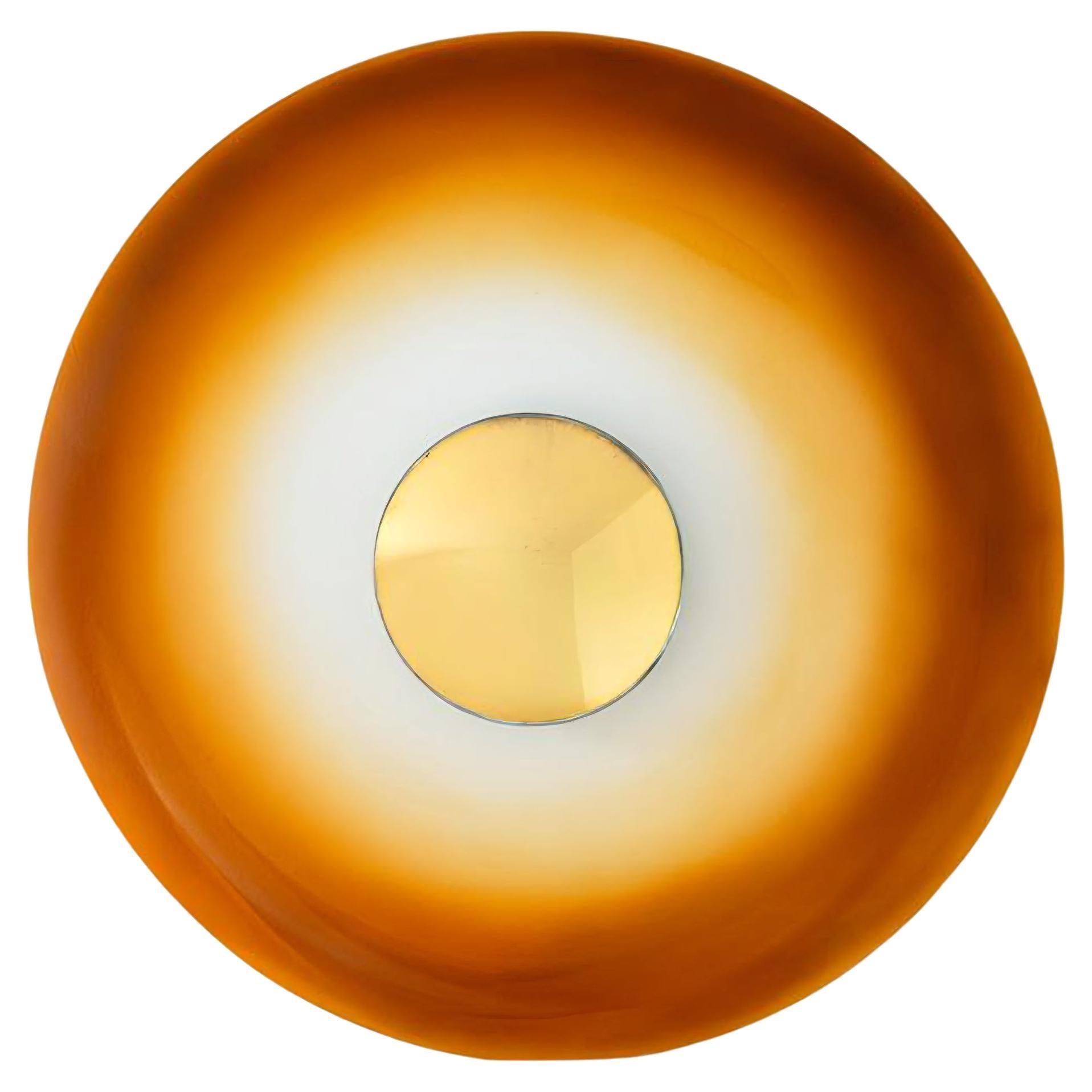 Convex Wall Mirror, Angel-Gilded Églomisé Center 24K gold, Curved Amber Glass For Sale