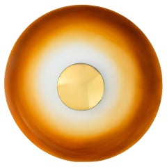 Convex Wall Mirror, Angel-Gilded Églomisé Center 24K gold, Curved Amber Glass