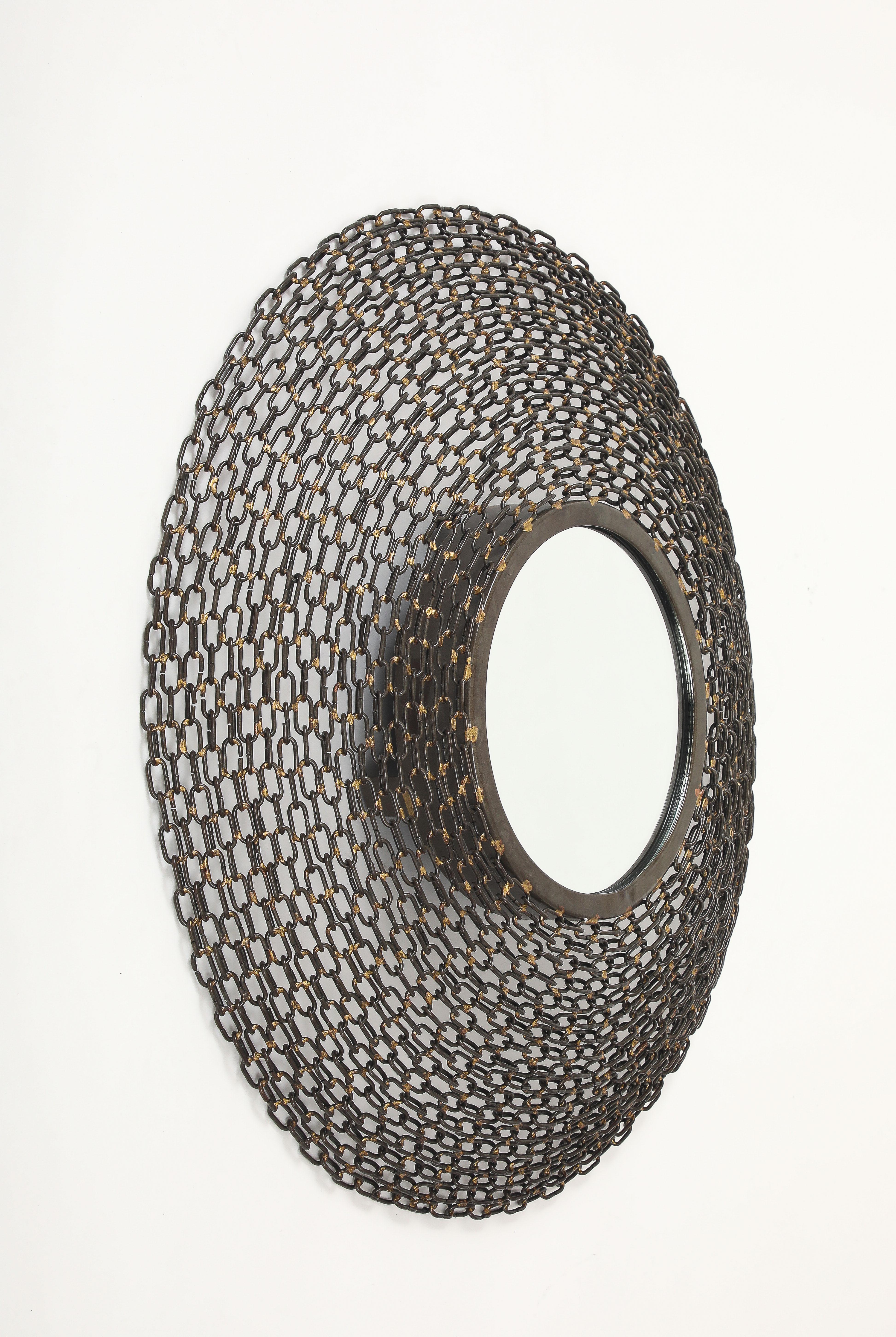 20th Century Convex Welded Chain Link Mirror For Sale