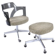 Conwed Space Age Smoked Lucite Chair on Casters with Foot Stool