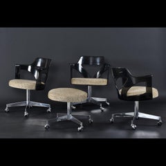 Conwed Vintage Smoked Lucite and Chrome Chairs on Casters with Stool Set