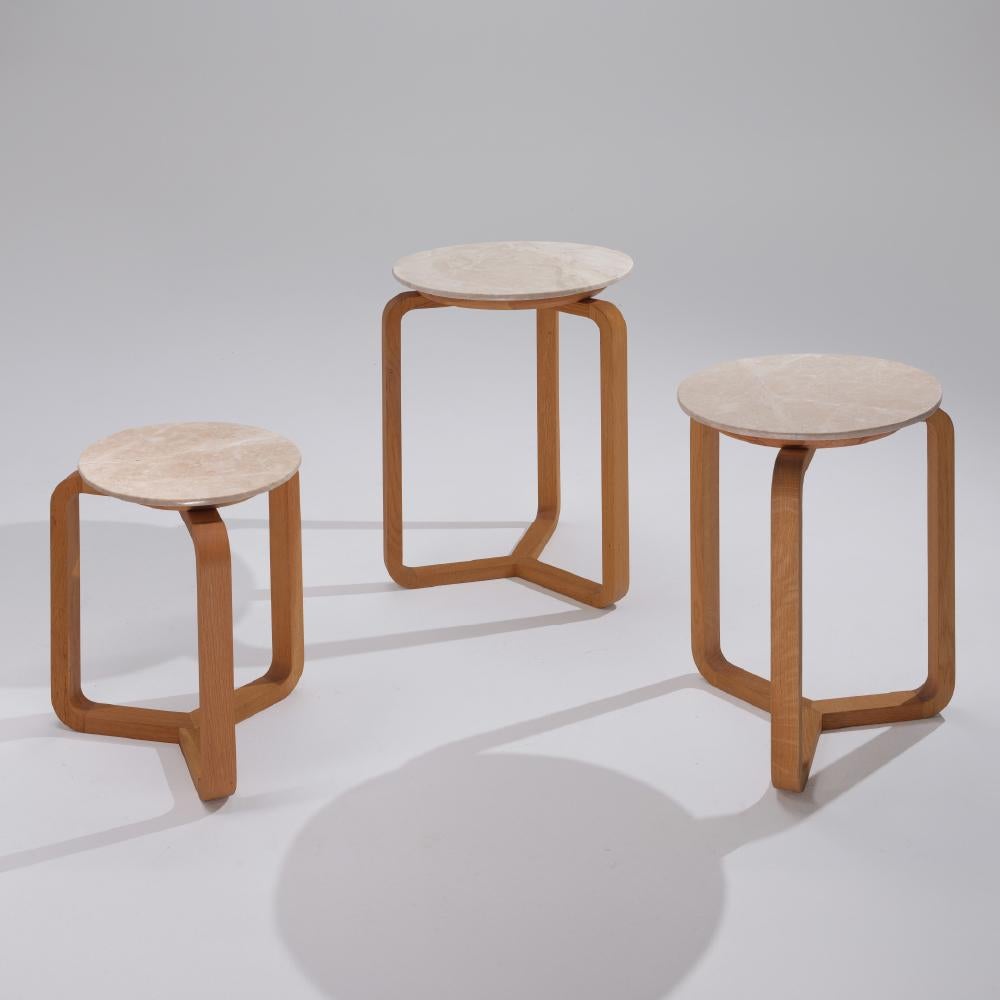 Mesa de centro de mármol Cony R30, madera maciza de roble y mármol, hecha a mano Turco en venta