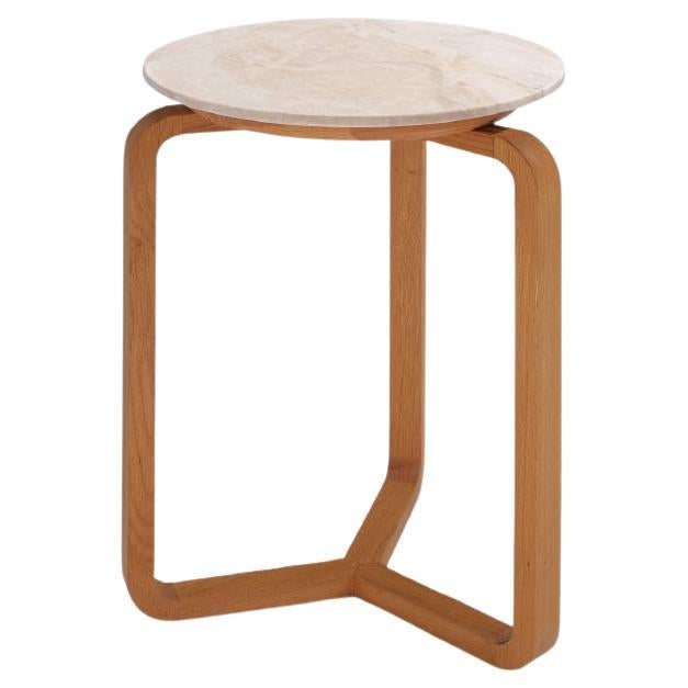 Table basse Cony R30, bois de chêne massif et marbre, fabriquée à la main
