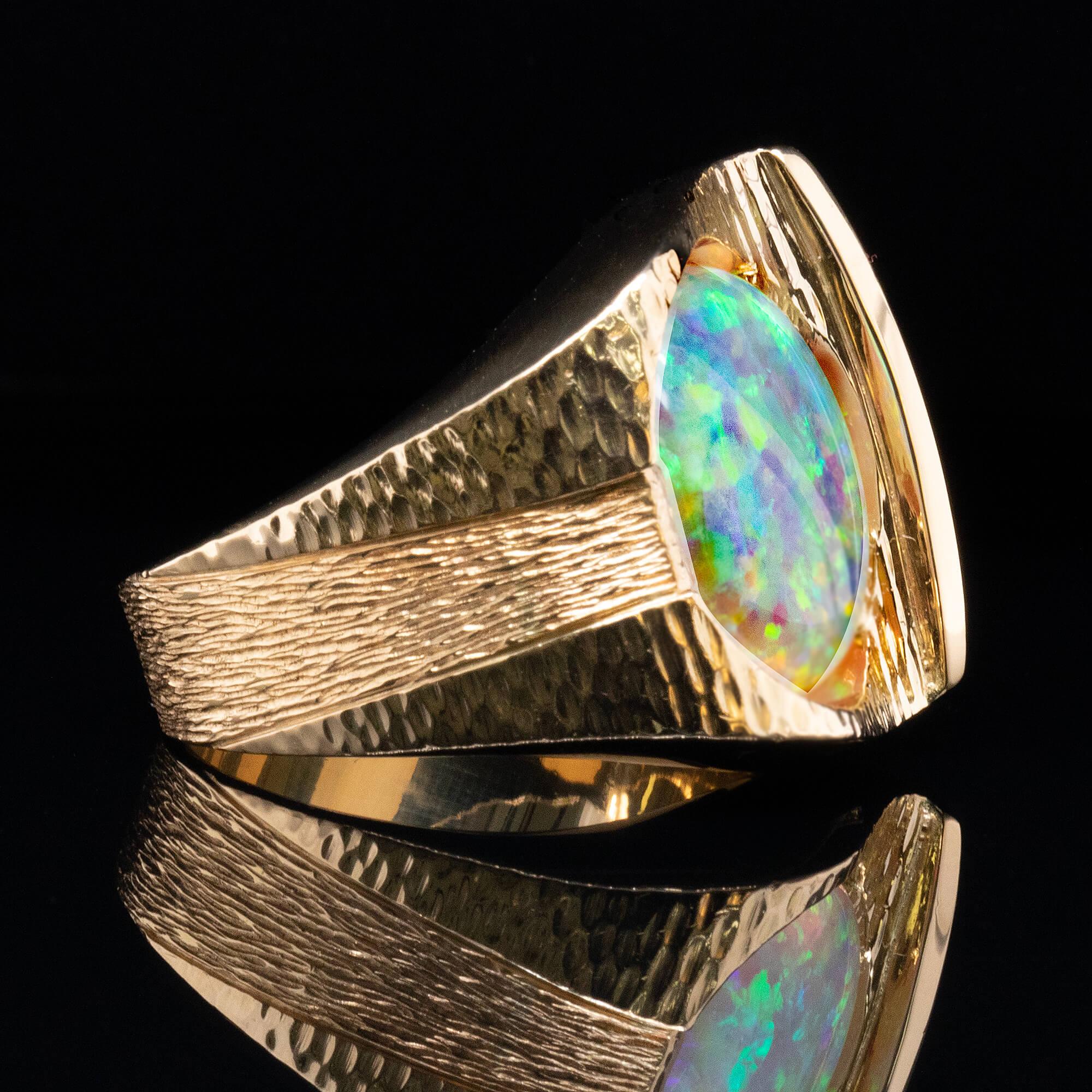 Modern Coober Pedy Opal Ring by Manfred Lorenz Circa 1970-1980s For Sale