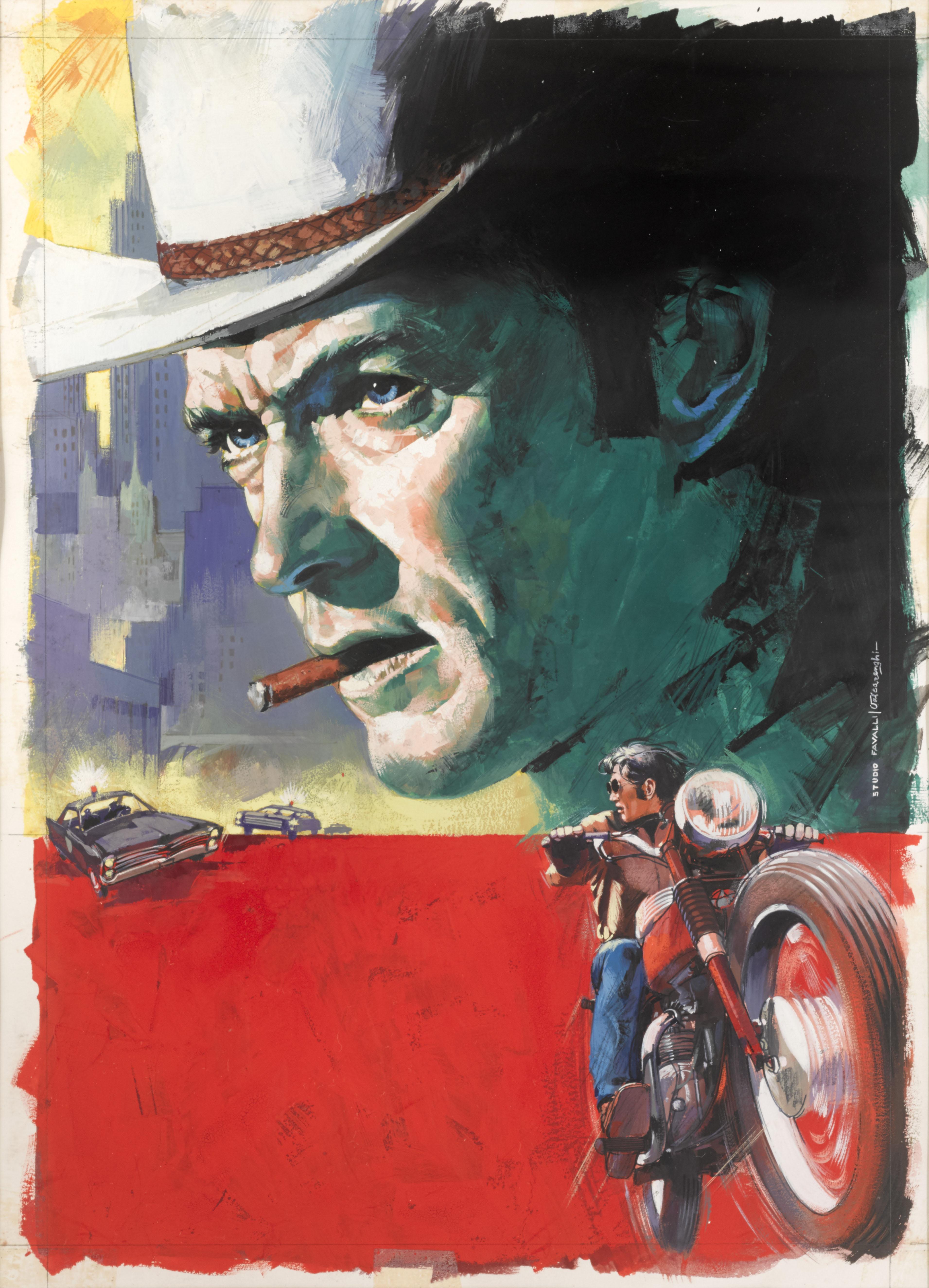 Originalkunstwerk, Tempera auf Kunstdruckpapier.
Dieses Kunstwerk wurde für das italienische Original-Filmplakat für 
Coogan's Bluff ist ein Film mit Clint Eastwood, Lee J. Cobb und Susan Clark in den Hauptrollen. Die Regie bei diesem Film führte