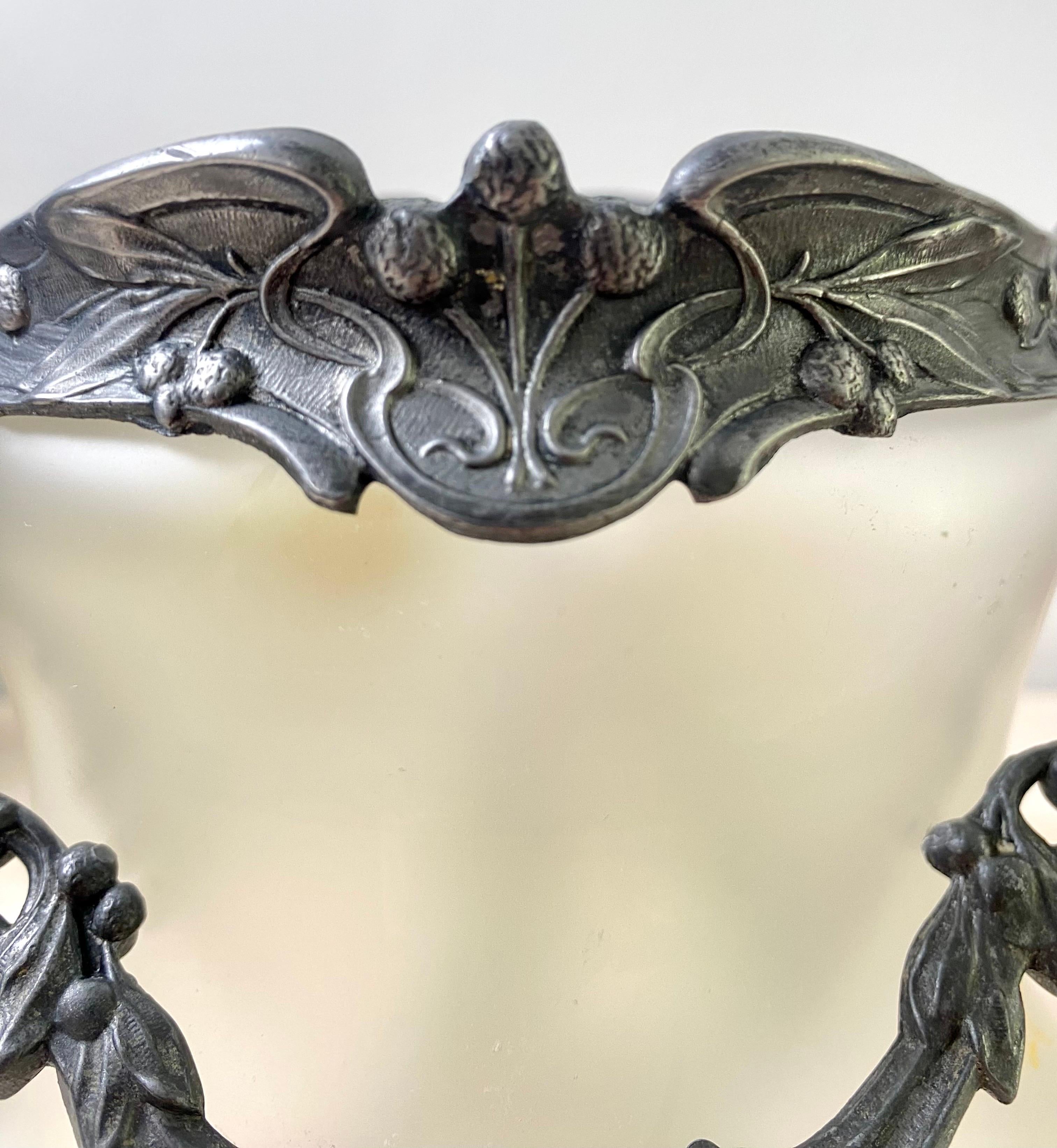Keksdose Eimer - Vase - aus emailliertem Glas und Zinn- 1880 Jugendstil Frankreich (Art nouveau) im Angebot