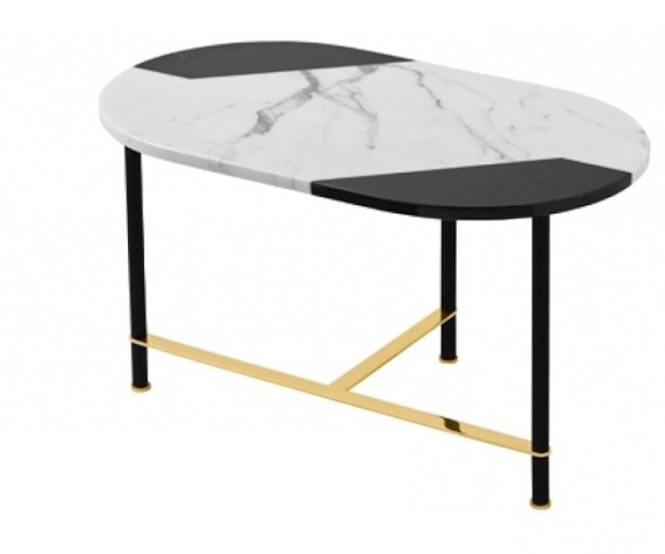 Cookies Console Table with Black and White Inlaid Marble Top and Brass Legs For Sale 6