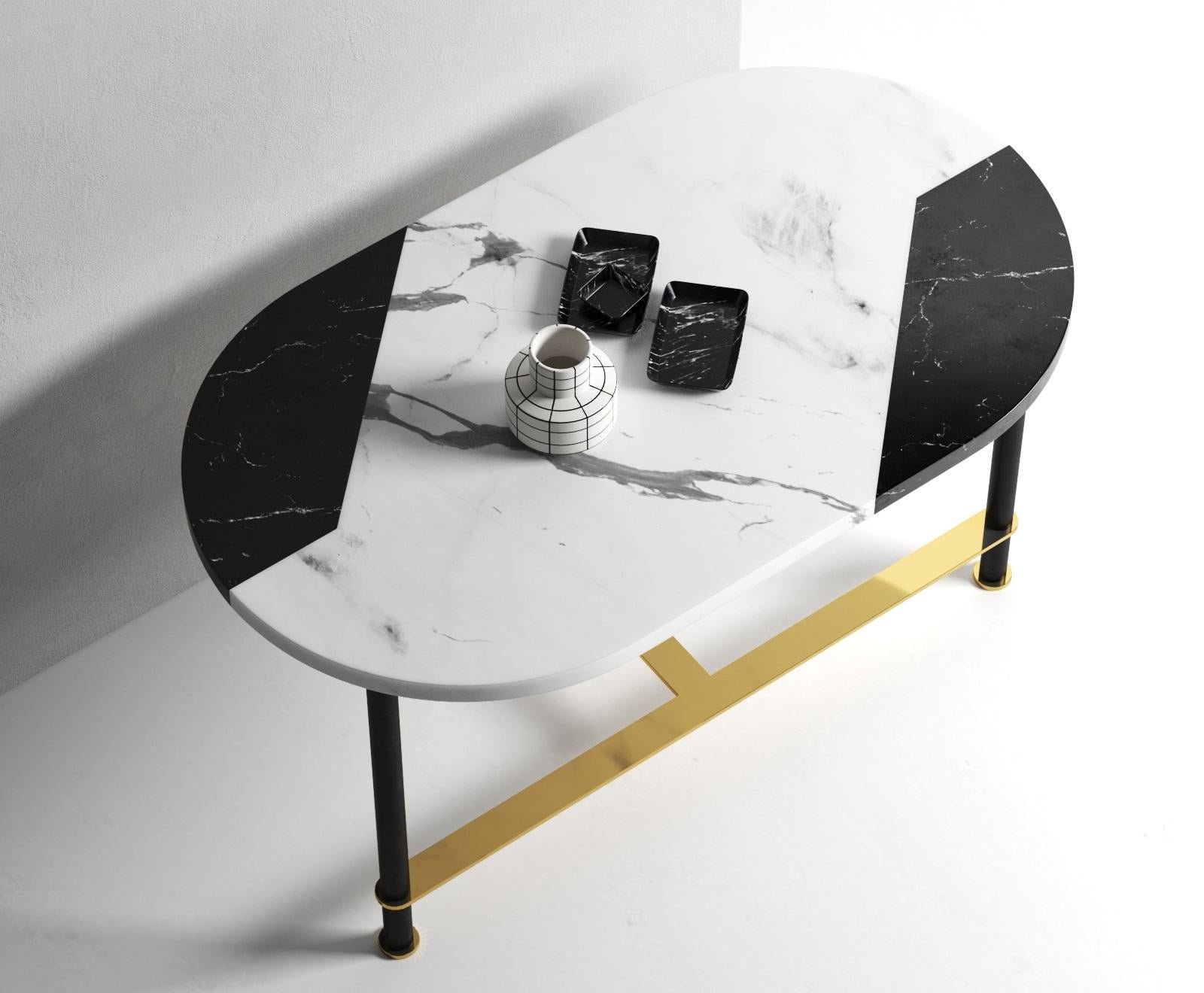 Modern Cookies Console Table with Black and White Inlaid Marble Top and Brass Legs For Sale