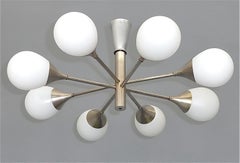 Cool 8 Light Kaiser Flush Mount Sputnik Chandelier Chrome White Glass 1960 Lelii