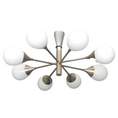 Retro Cool 8 Light Kaiser Flush Mount Sputnik Chandelier Chrome White Glass 1960 Lelii