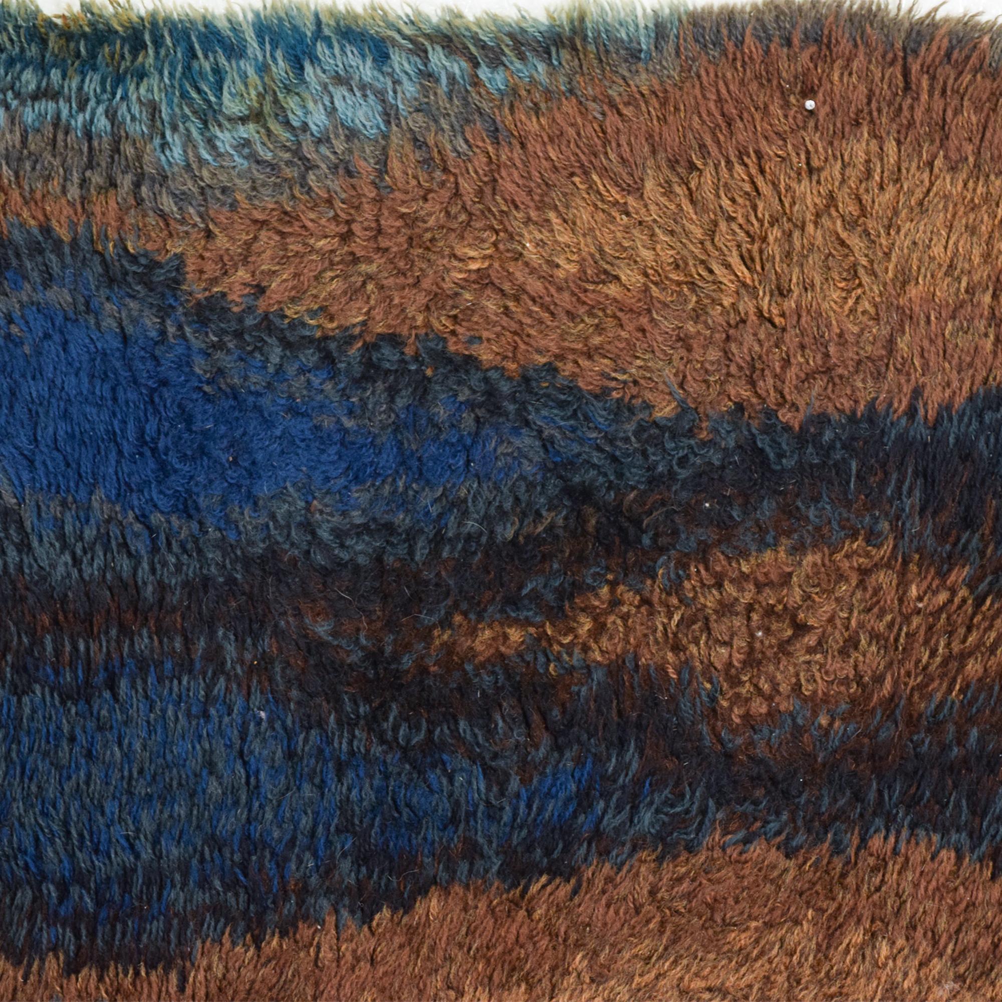 Scandinavian Modern  1960s Azure Blue Geometric Design Rug Tapestry Ege Rya Denmark