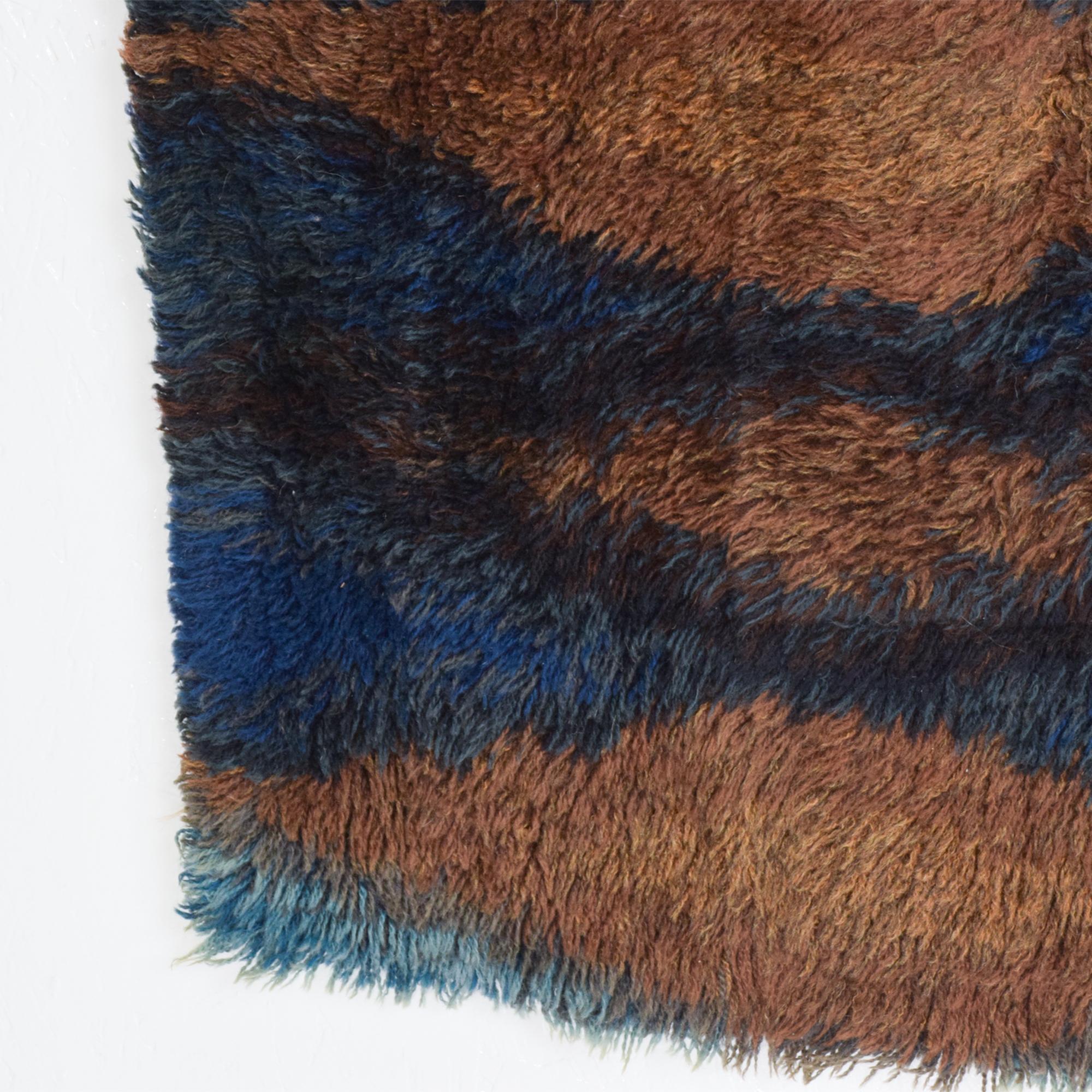 Cotton  1960s Azure Blue Geometric Design Rug Tapestry Ege Rya Denmark