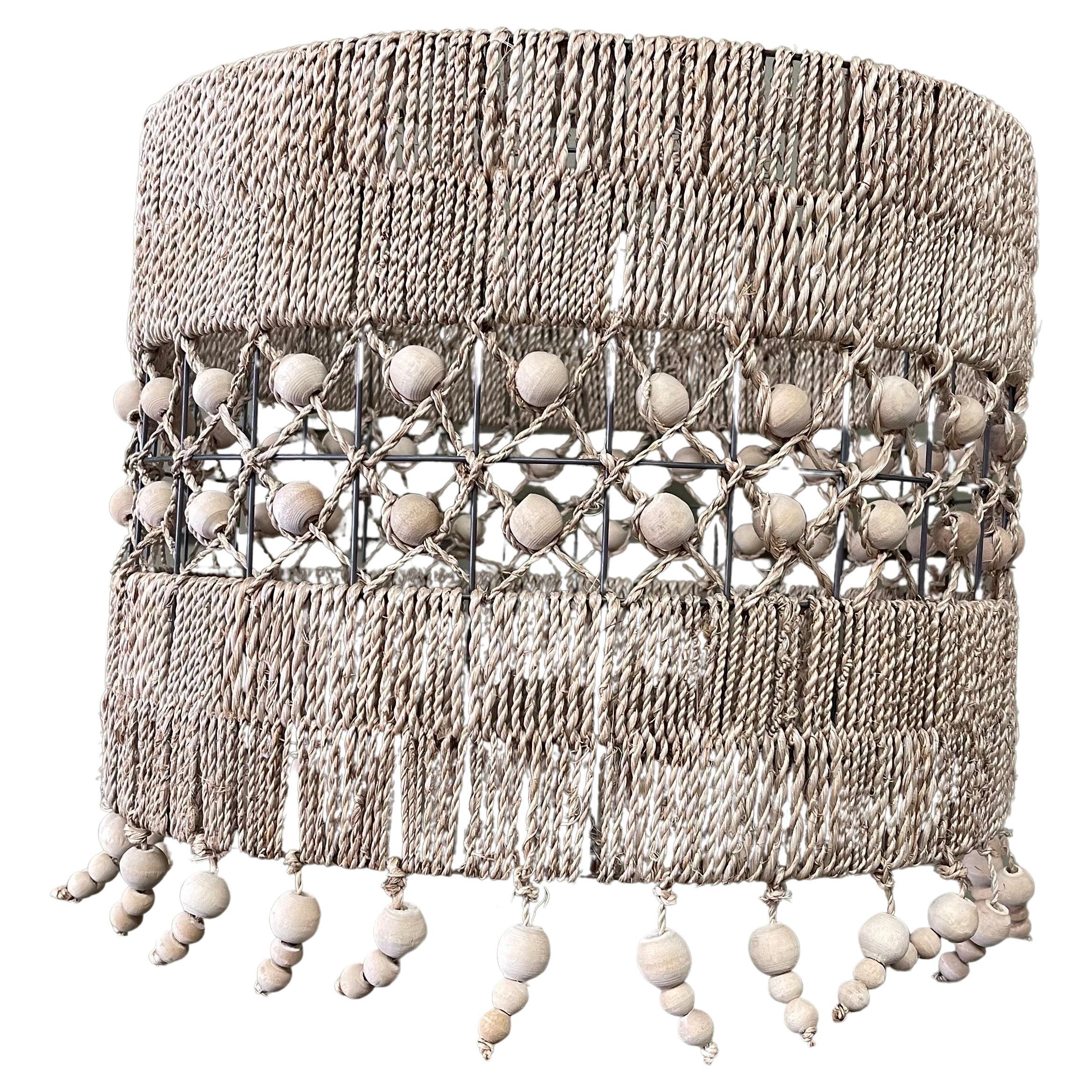 Cool Bohemian Cord and Wood Beads Drum Lamp Shade