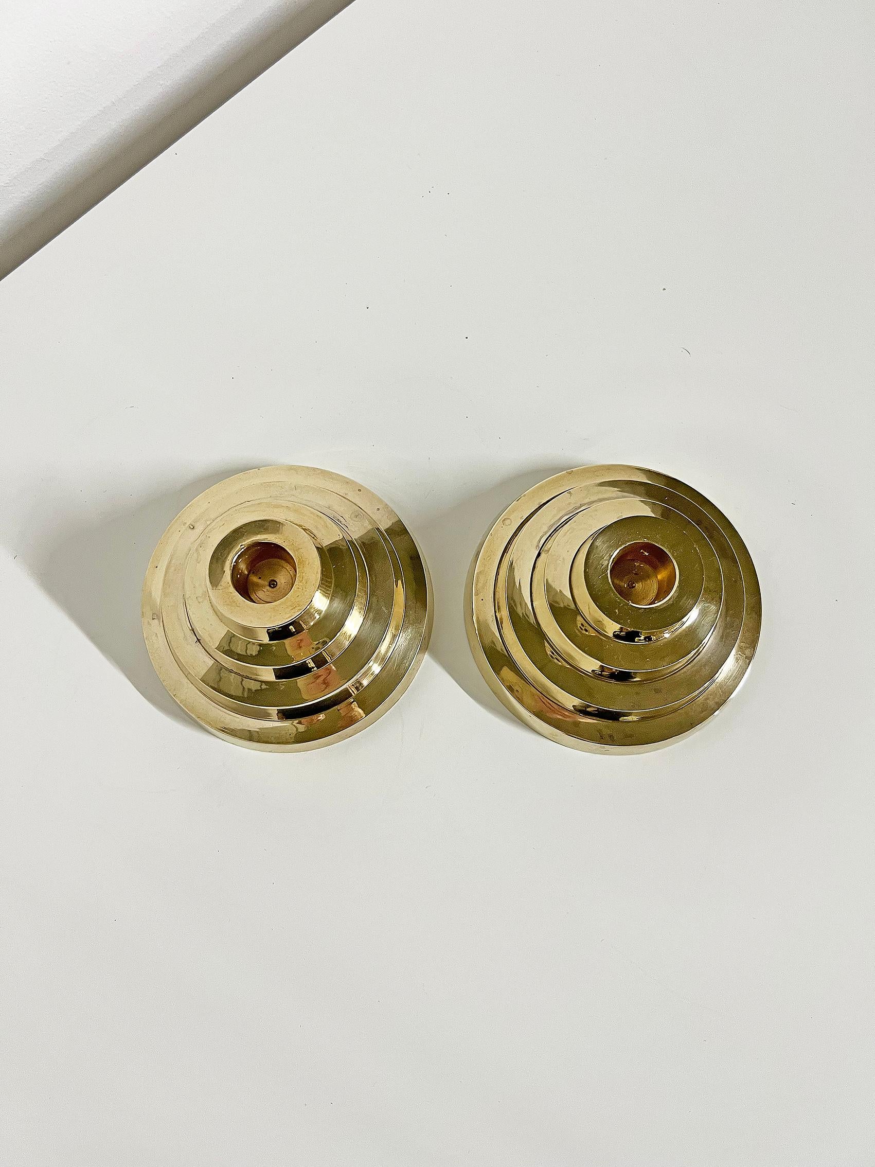 Scandinavian Modern Cool Candle Holders in Brass, Set of Two For Sale