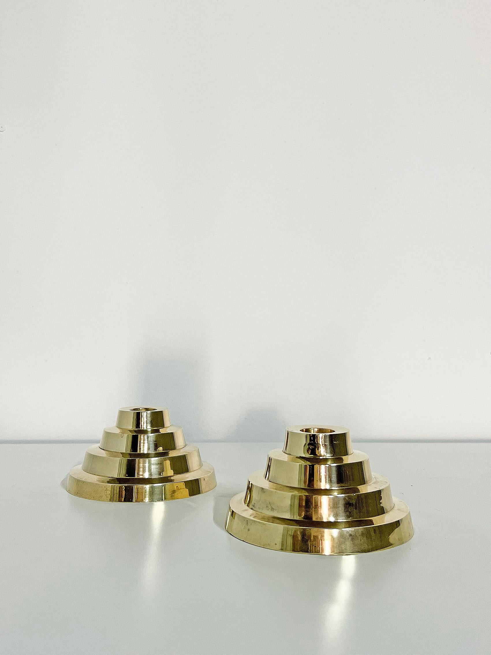 European Cool Candle Holders in Brass, Set of Two For Sale