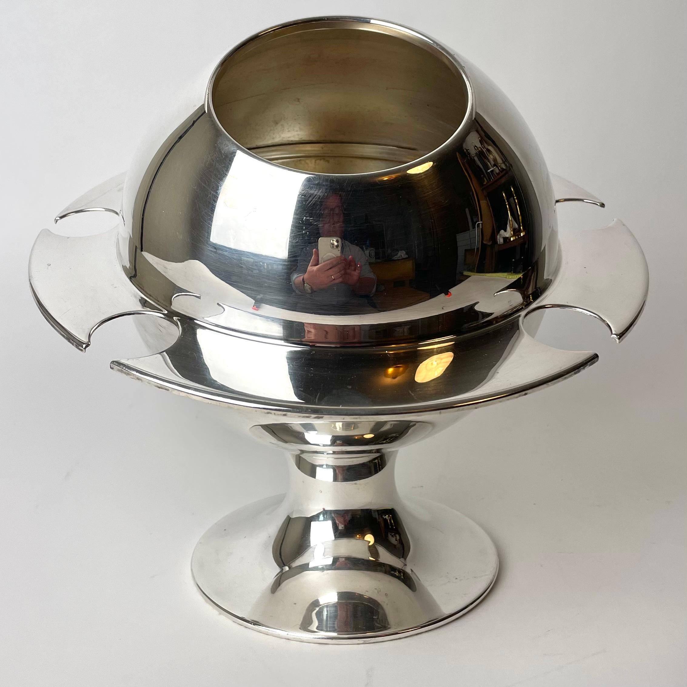 French Cool Champagne Cooler with Glass Rack in Silver Plating, ”Space Age”, 1960s
